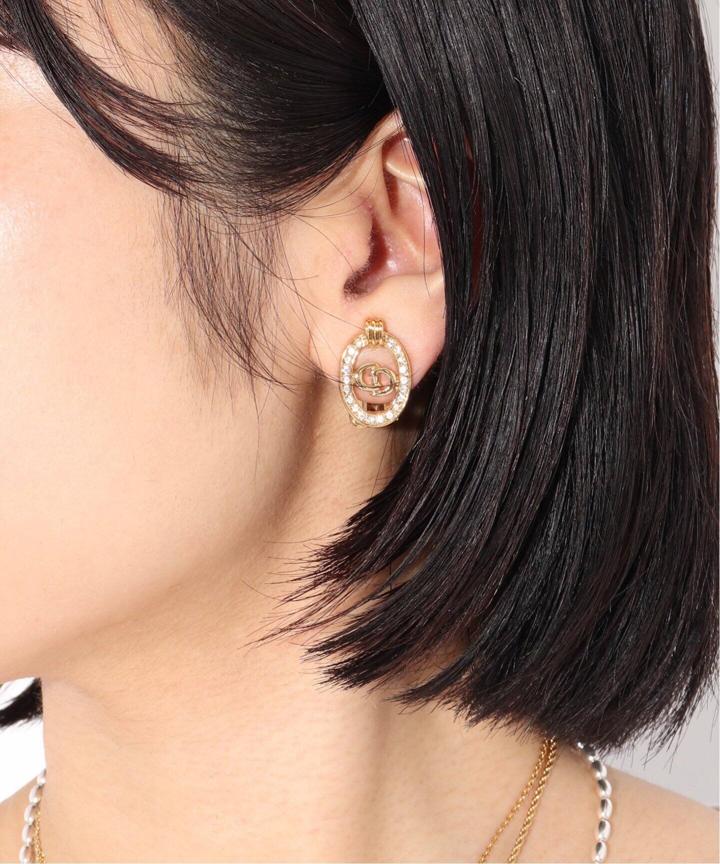 VINTAGE DIOR/ディオール】 earring logo oval rs(両耳)（イヤリング 
