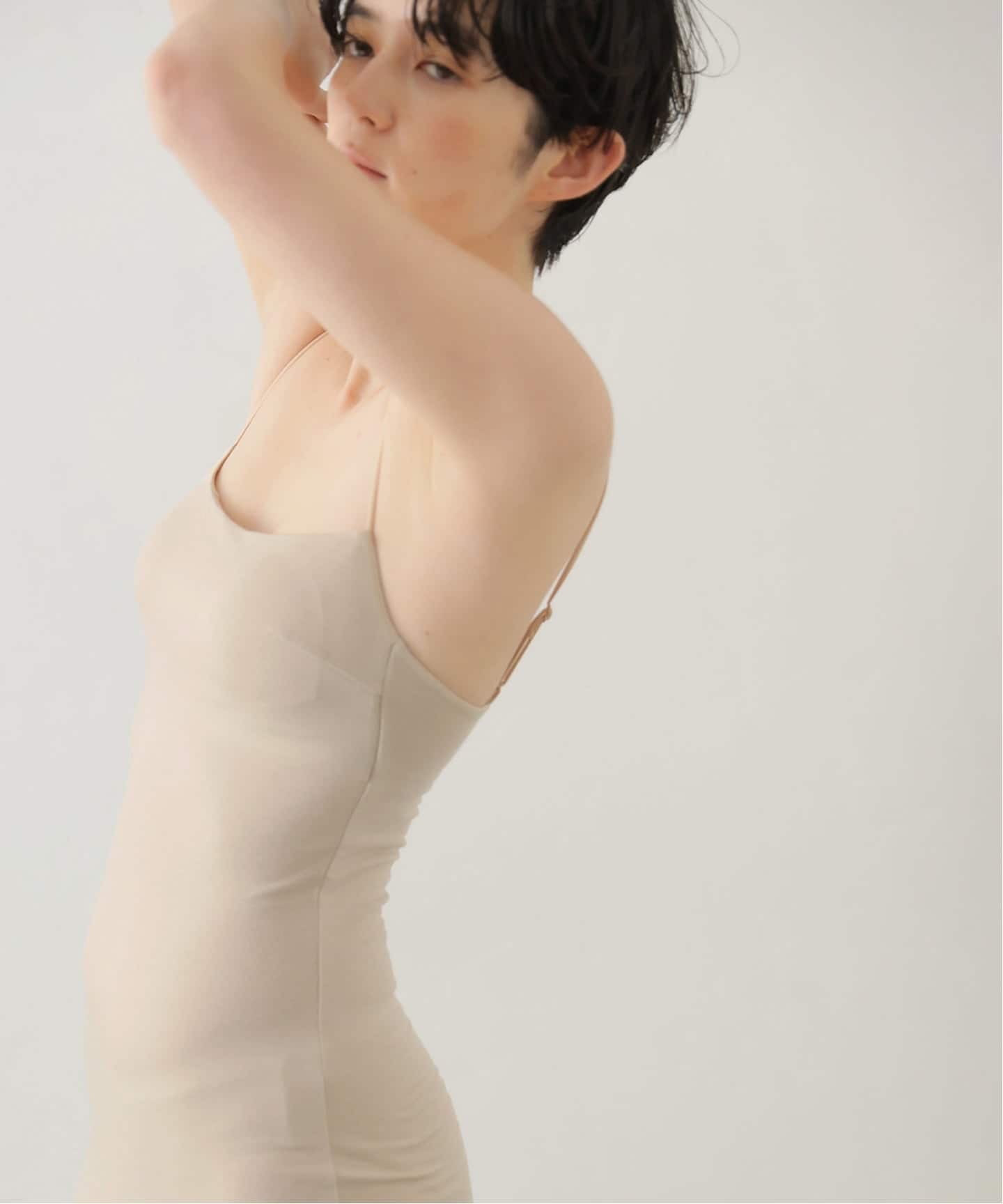ACTIVE】Bamboo ストレッチロングキャミソール（ベージュ）（カップ