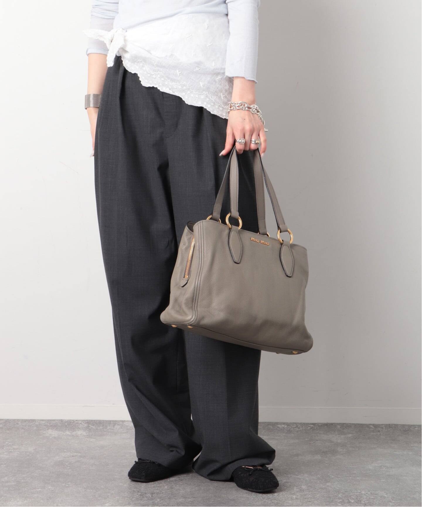 4294 MIU MIU レザー 2WAYバッグ トート ショルダー グレージュ MIU 