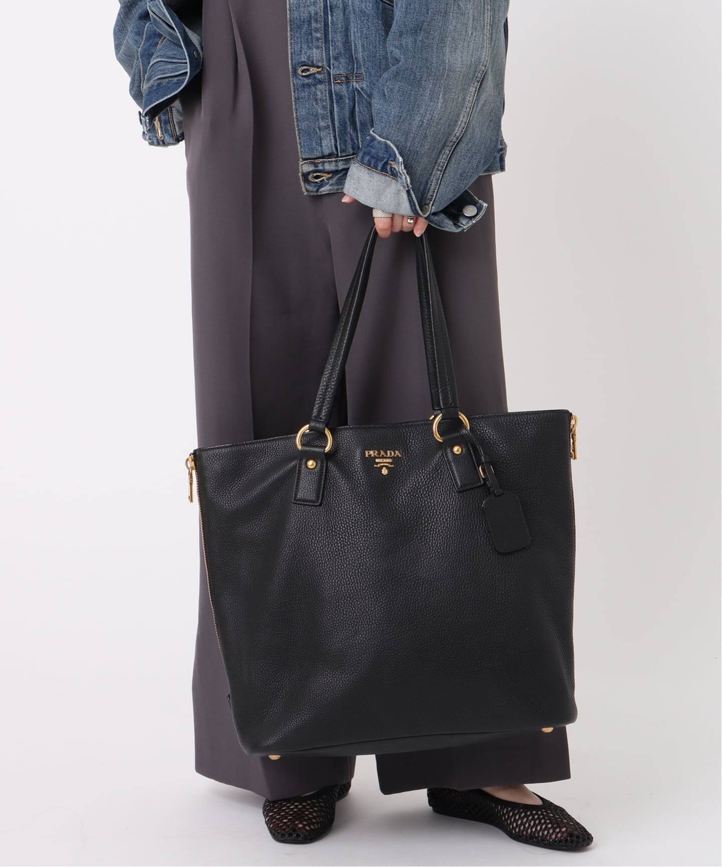 PRADA 2way トートバッグ ヴィッテロリュクス ショルダー チェーン 茶 VINTAGE PRADA/プラダ】 vitello phenix tote 2way（トート