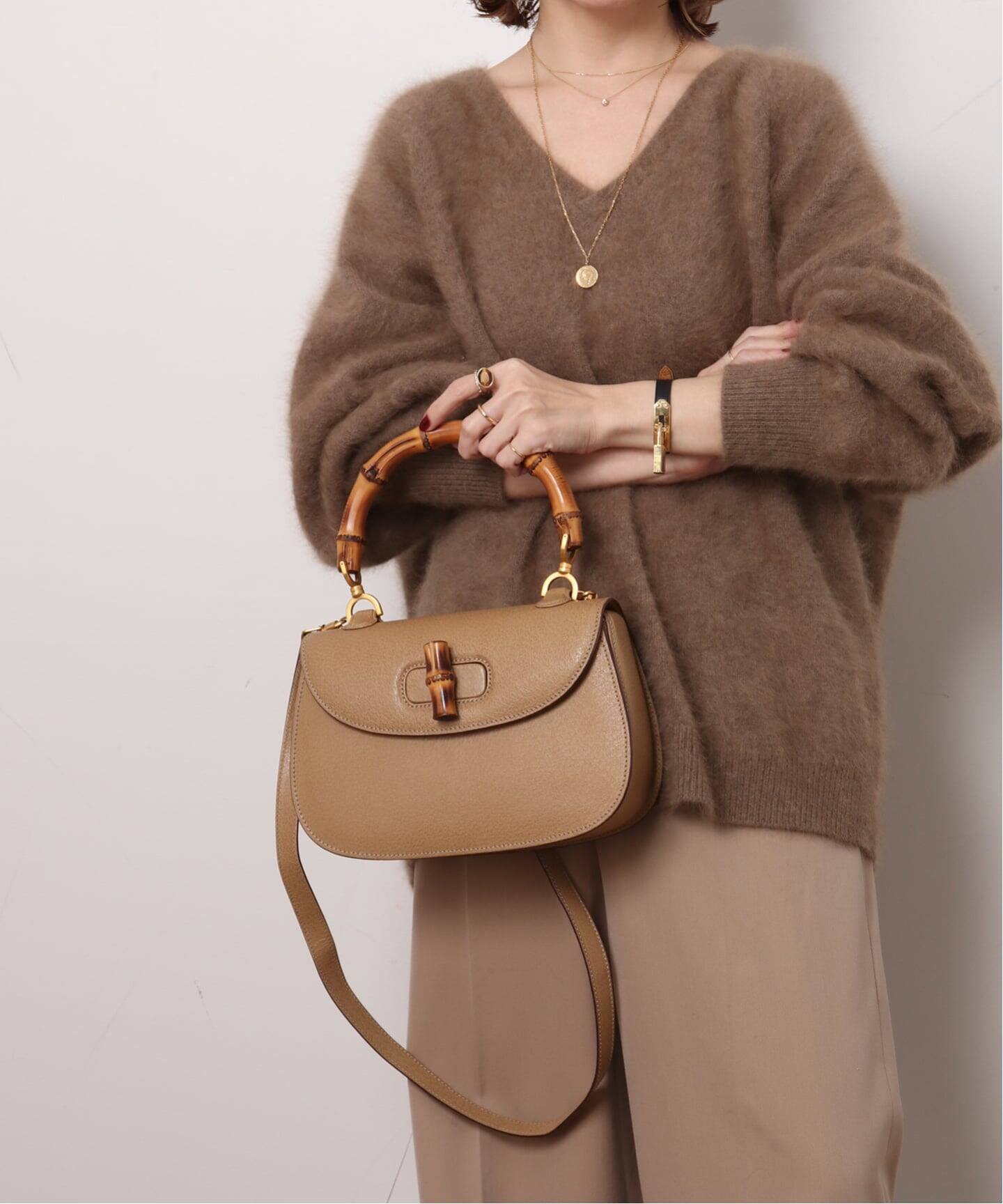 【美品】GUCCI 2WAY ハンドバッグ ショルダー付 ペットボトル ベージュ VINTAGE GUCCI/グッチ】 Bamboo classic 26 2way（ハンドバッグ