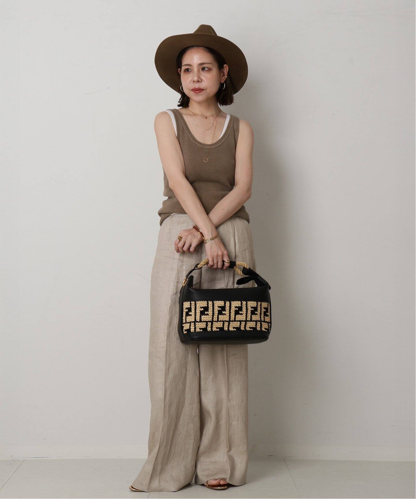 FENDIzucca ミニバニティーバッグ ヴィンテージ リユース品 VINTAGE FENDI/フェンディ】 Zucca バニティバッグ raffia