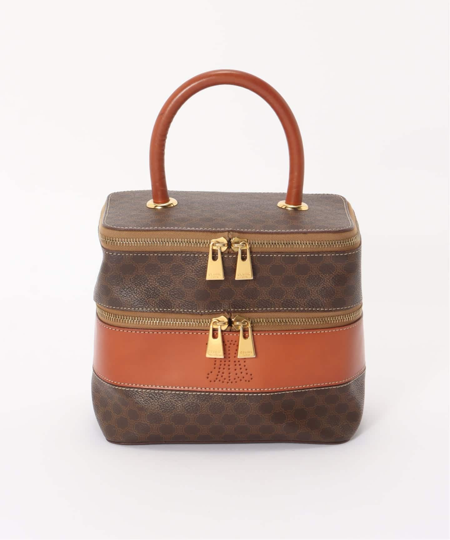 80-4 セリーヌ CELINE マカダム柄 バニティ バッグ PVC レザー CELINE マカダム柄ブラゾン刻印バニティ2WAYバッグ