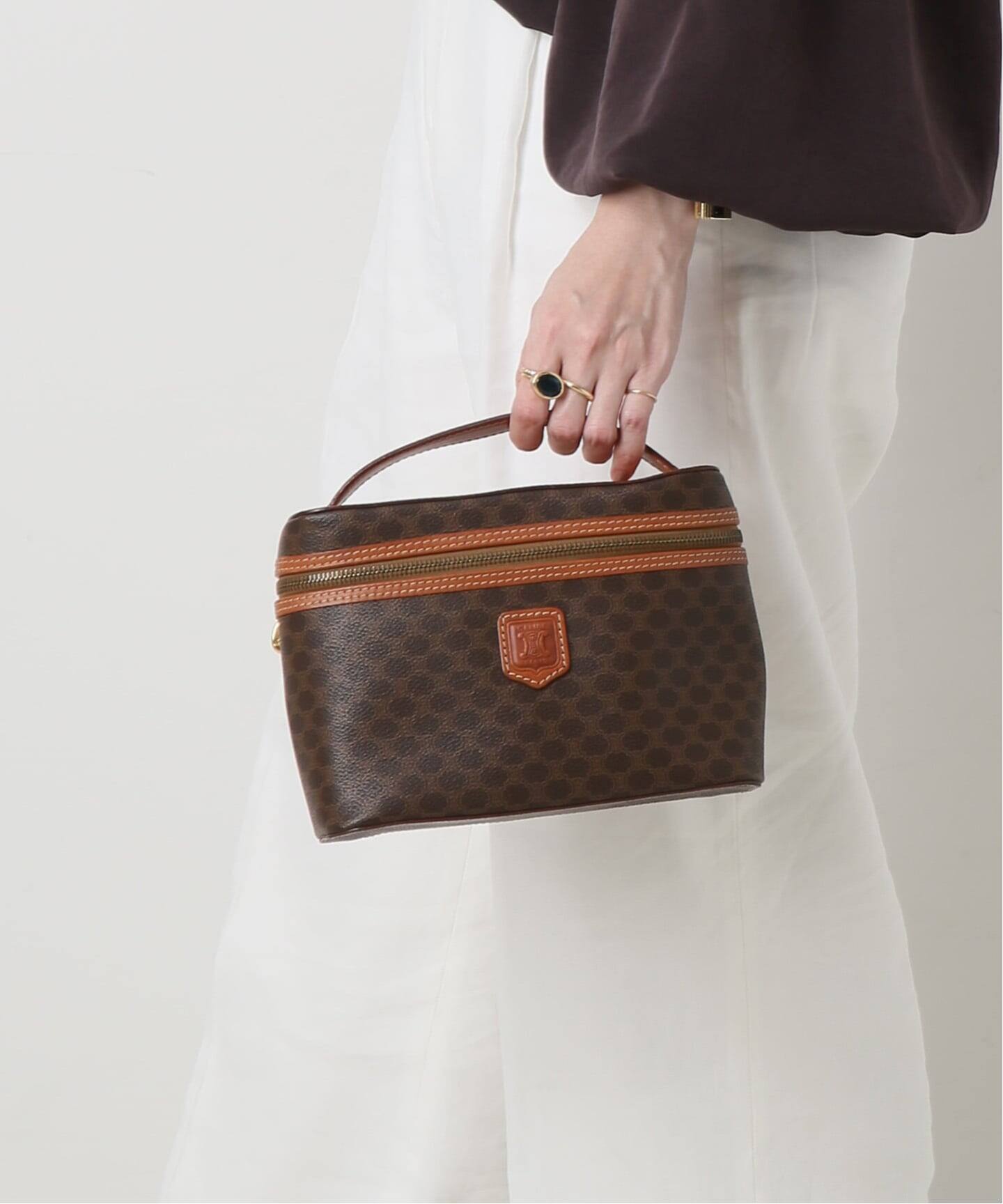 VINTAGE CELINE/セリーヌ】マカダム バニティバッグ（ハンドバッグ 
