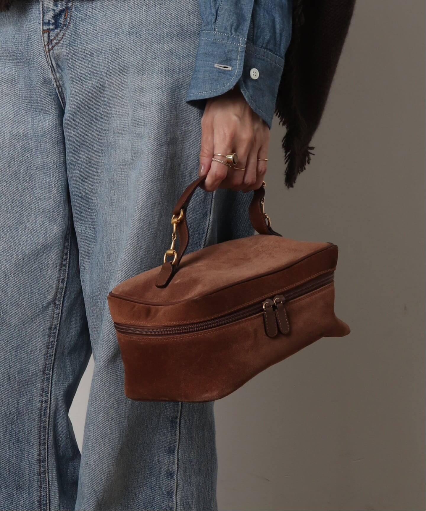 VINTAGE GUCCI/グッチ】 Bit バニティバッグ suede（ハンドバッグ 