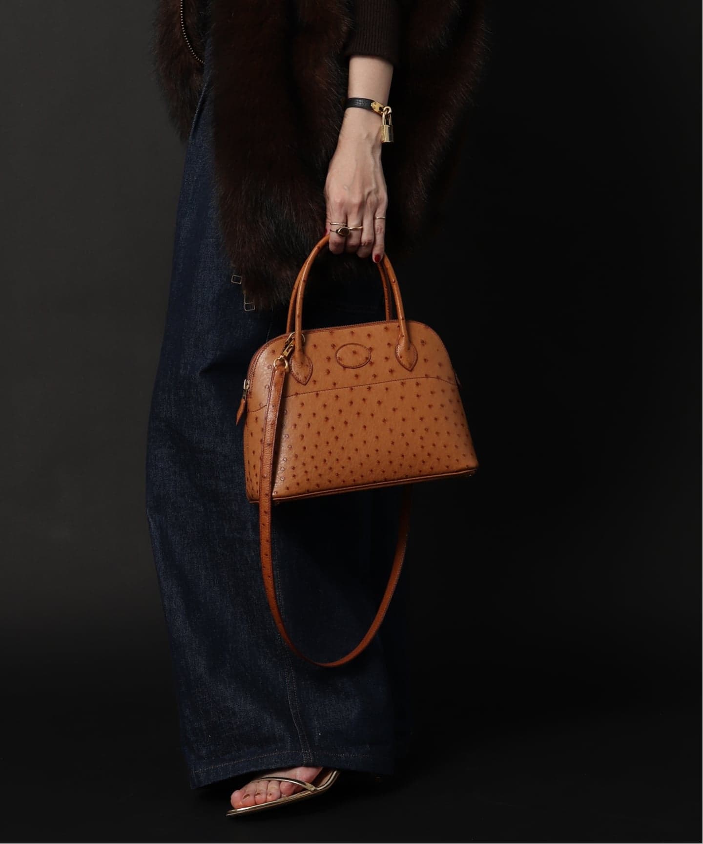 VINTAGE HERMES/エルメス】 Bolide 27 ostrich（ハンドバッグ
