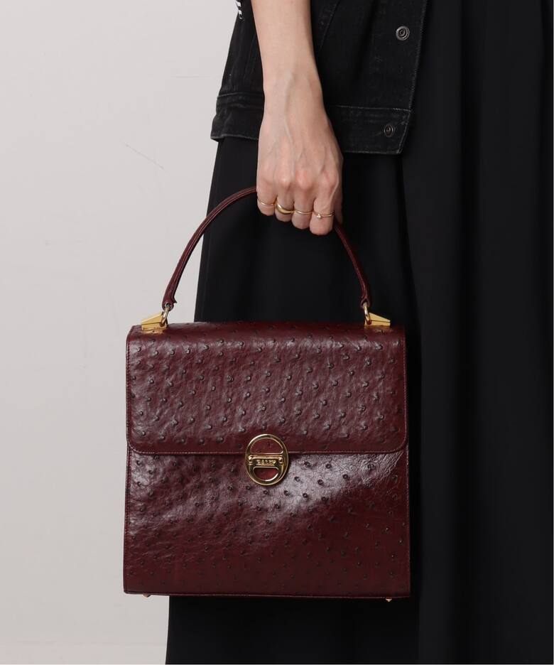 美品】BALLY バリー オーストリッチ 2wayバッグ ブラウン 金具