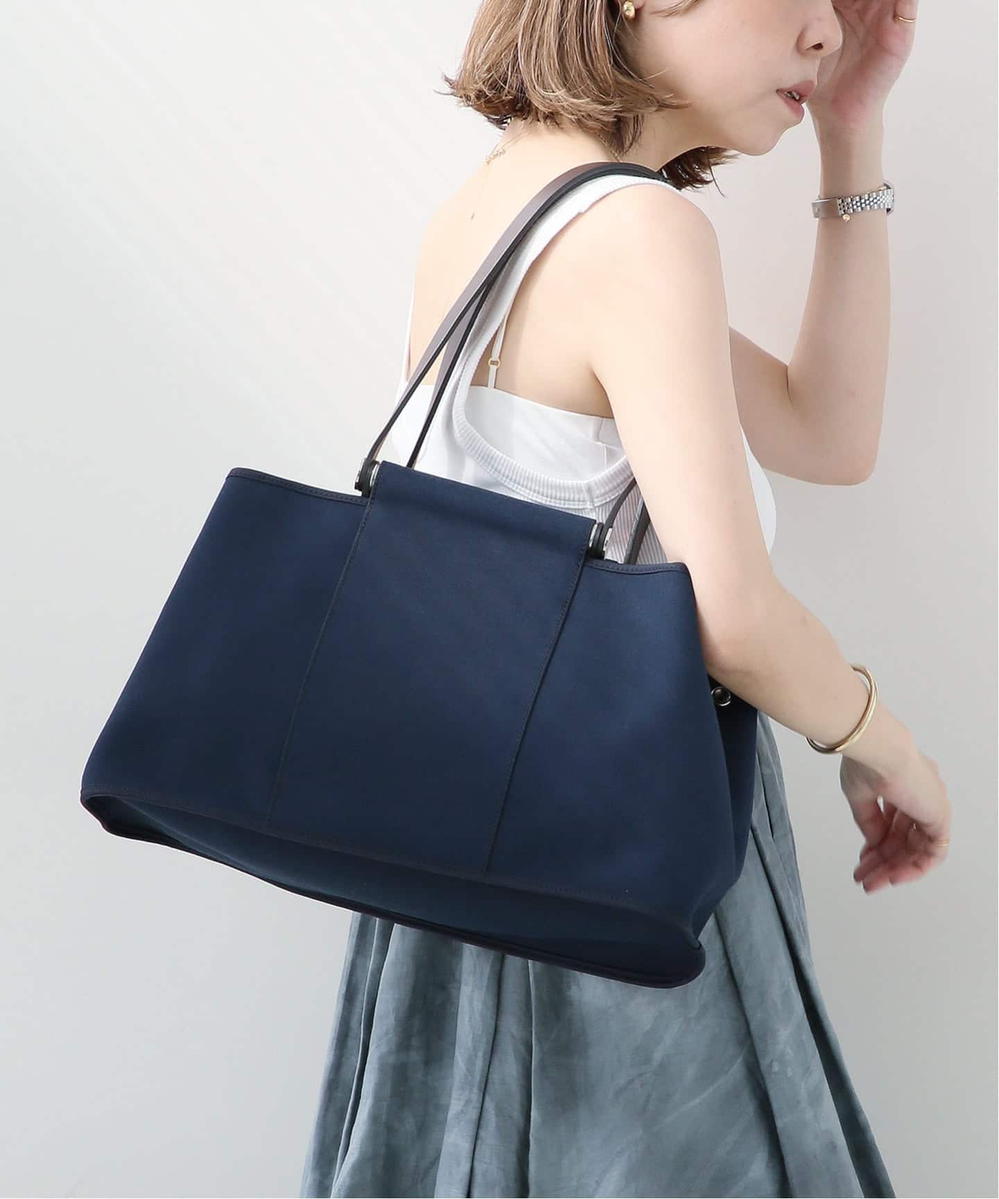 エルメス トートバッグ ネイビー キャンバス レザー ハンドバッグ HERMES VINTAGE HERMES/エルメス】Cabas elan（ハンドバッグ）｜DECOUVERTE