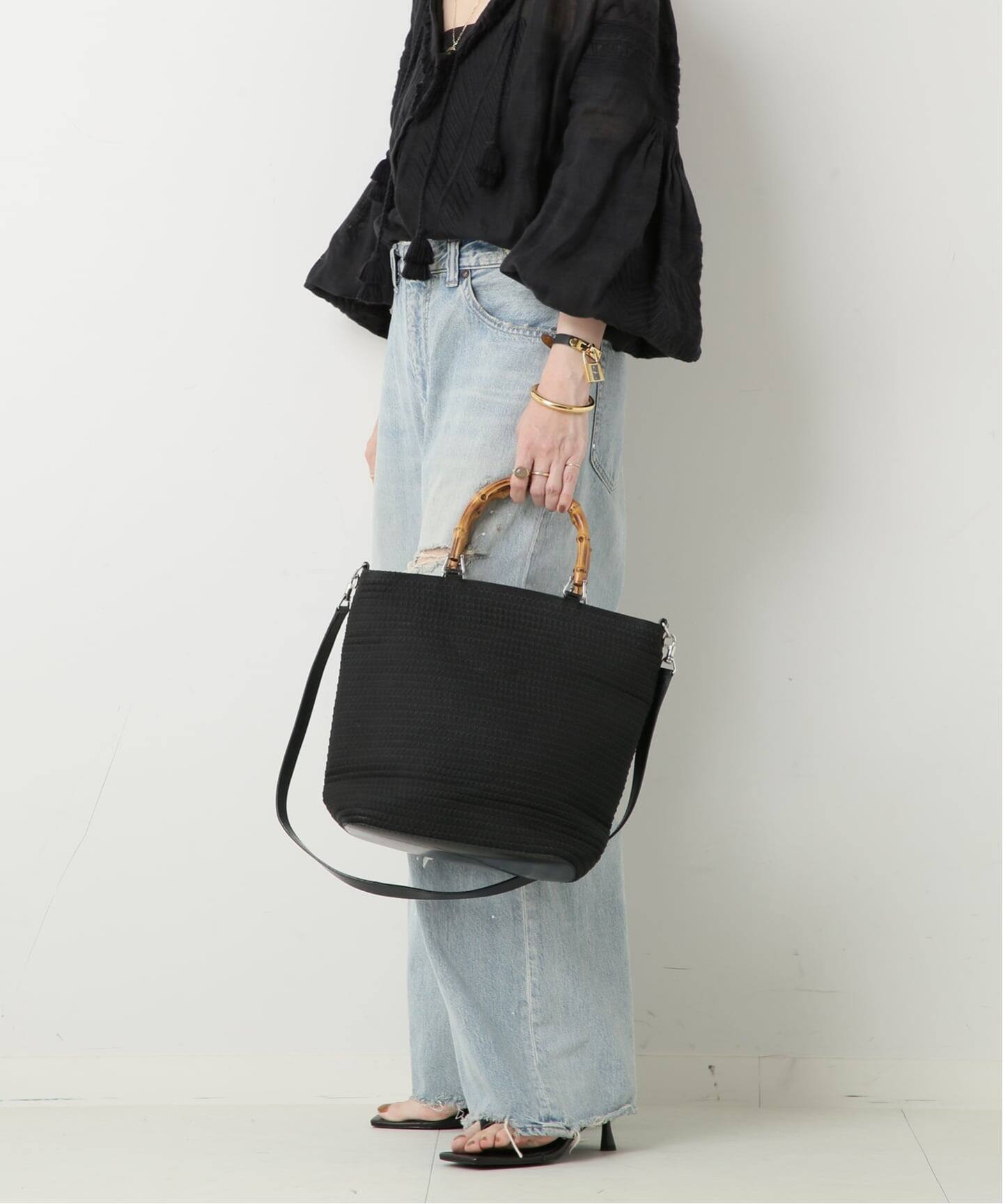 ■GUCCI（グッチ）美品 /ナイロン×レザー/ハンドバッグ/ブラック 黒 GUCCI グッチ トートバッグ GGナイロンキャンバス/レザー ブラック