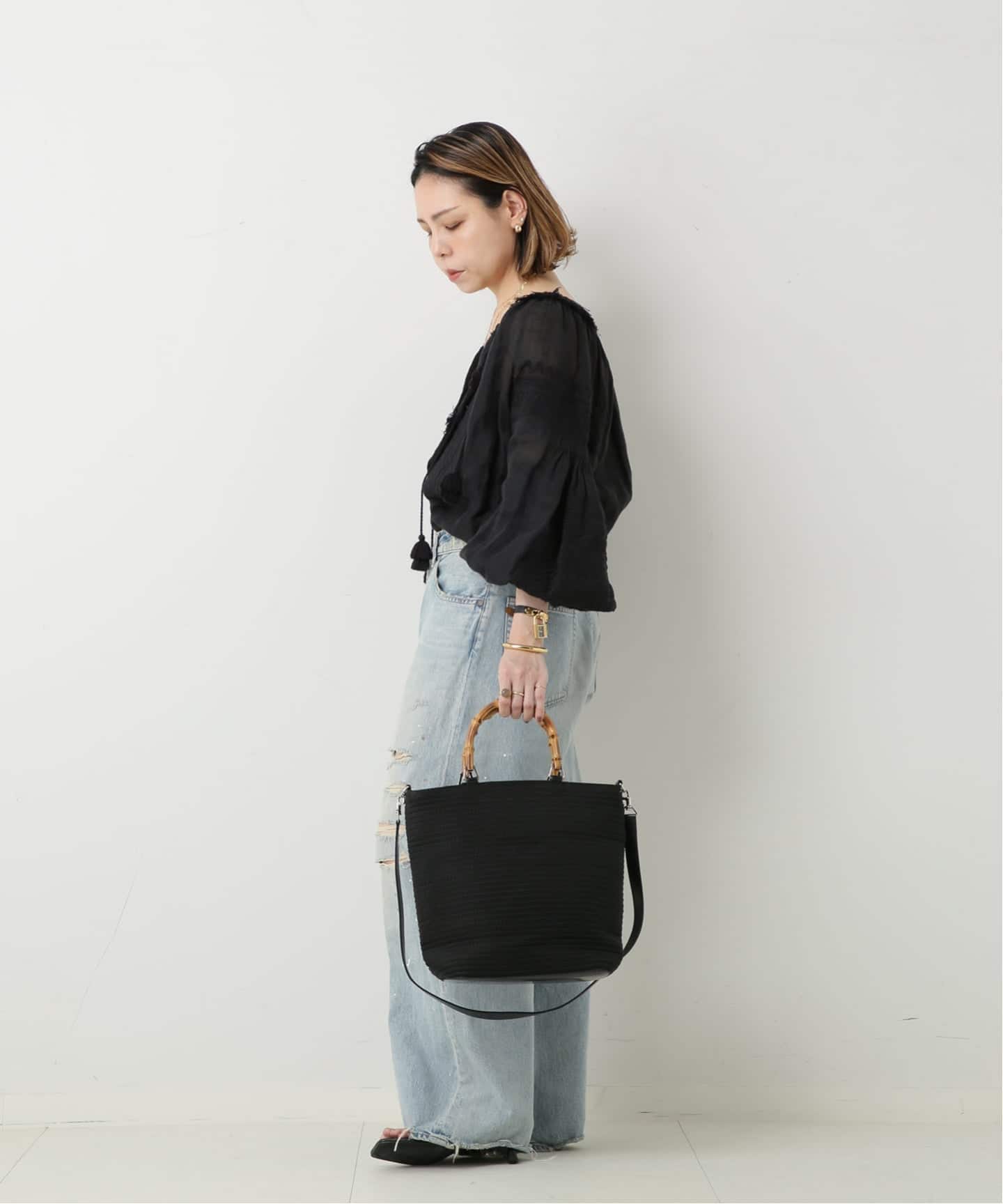 VINTAGE GUCCI/グッチ】Bamboo ハンドバッグ 2way nylon（ハンドバッグ