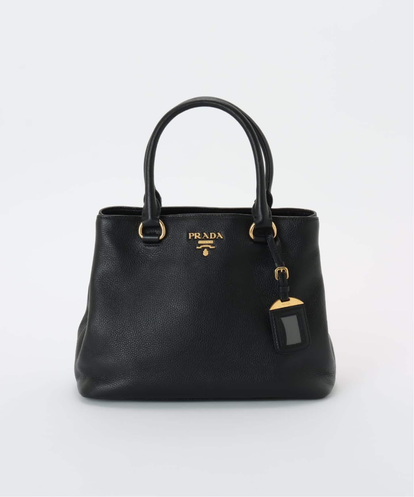 PRADA VITELLO SHINE ブラック ハンドバッグ Prada Black Vitello Shine Leather East/West Satchel Bag