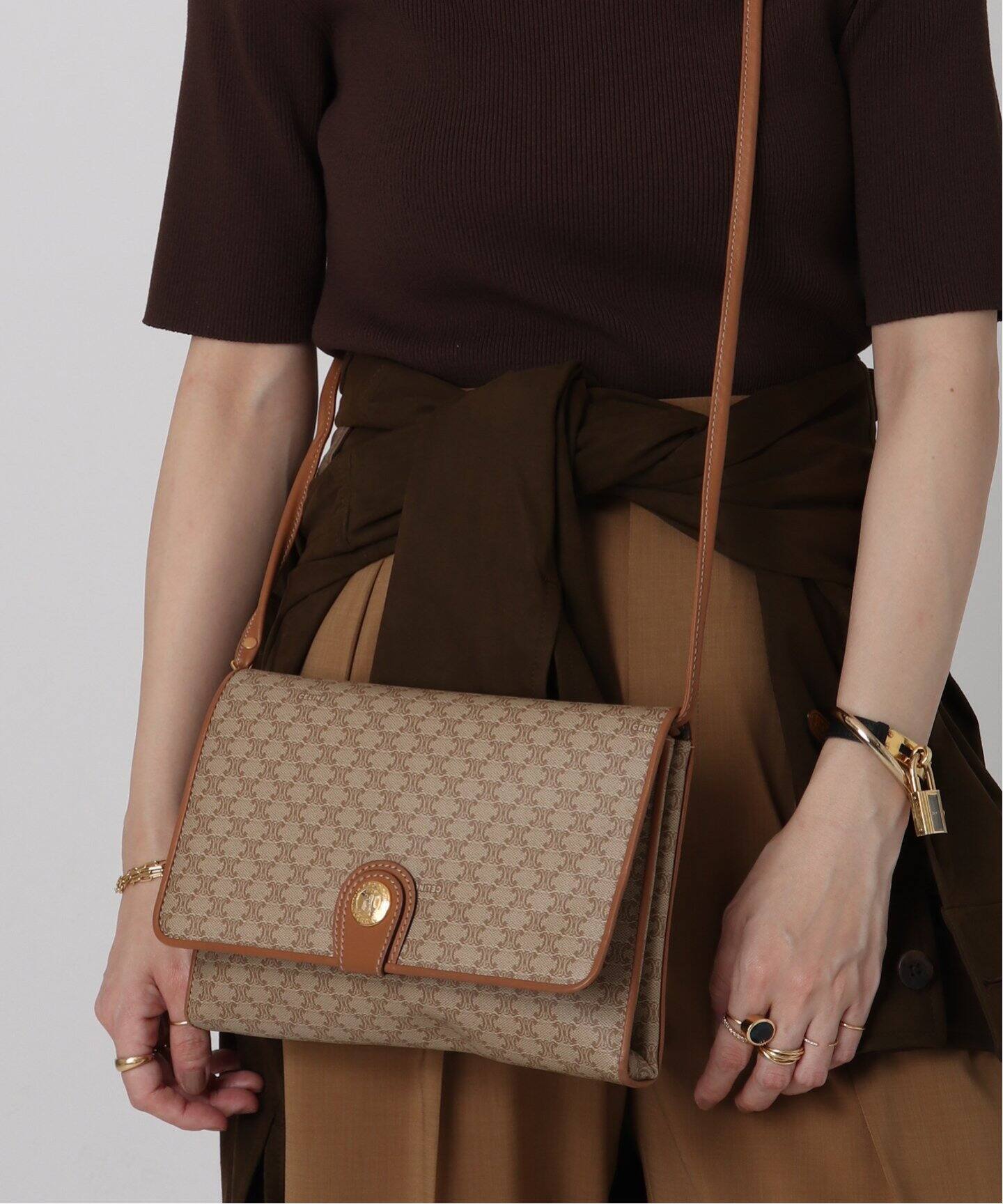 CELINE セリーヌ マカダム ショルダーバッグ ベージュ ヴィンテージ 