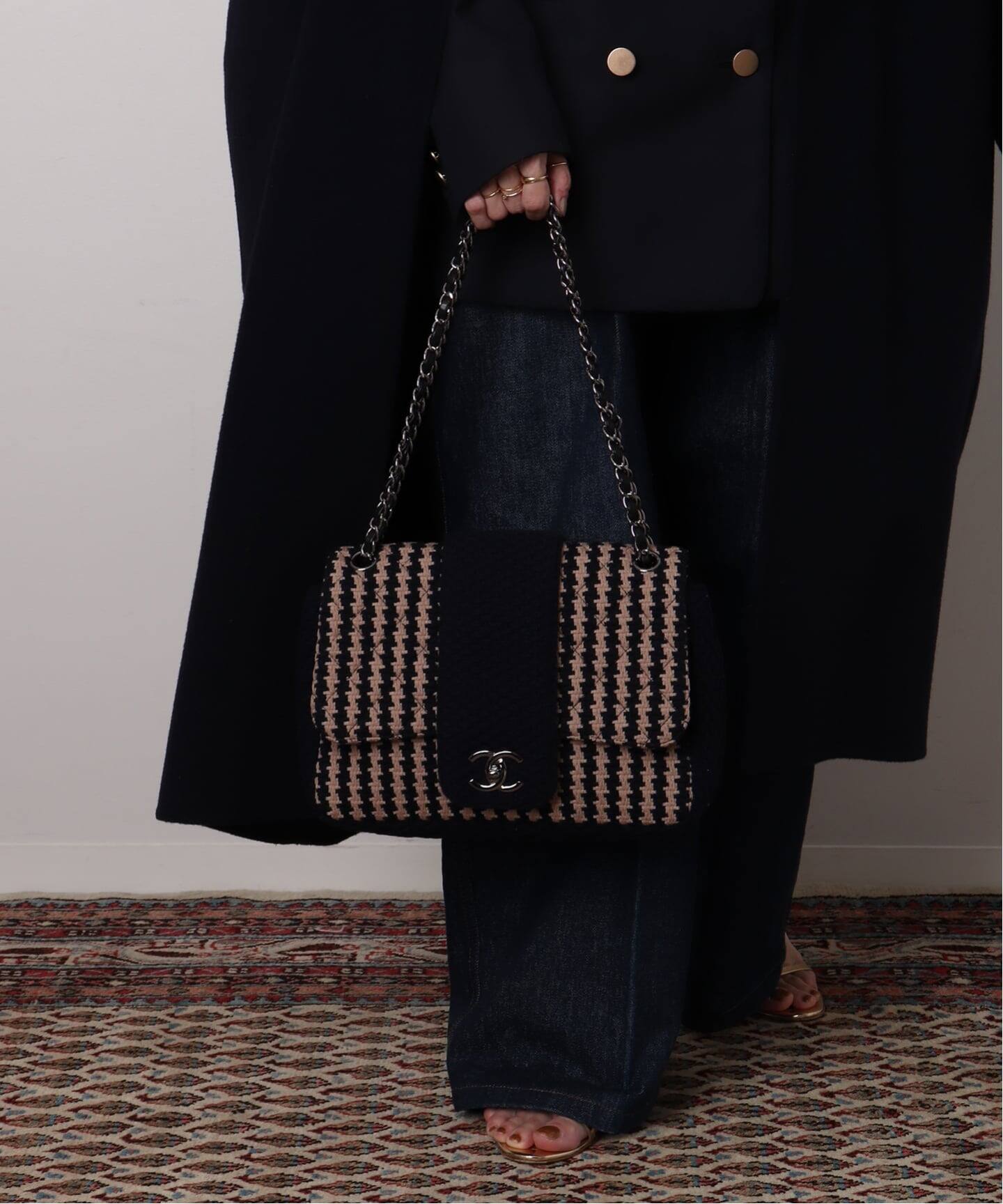 CHANEL チェック柄 ハンドバッグ ヴィンテージ CHANEL HOUNDSTOOTH BLACK WHITE TWEED KELLY SHOPPER BAG SMALL | eBay