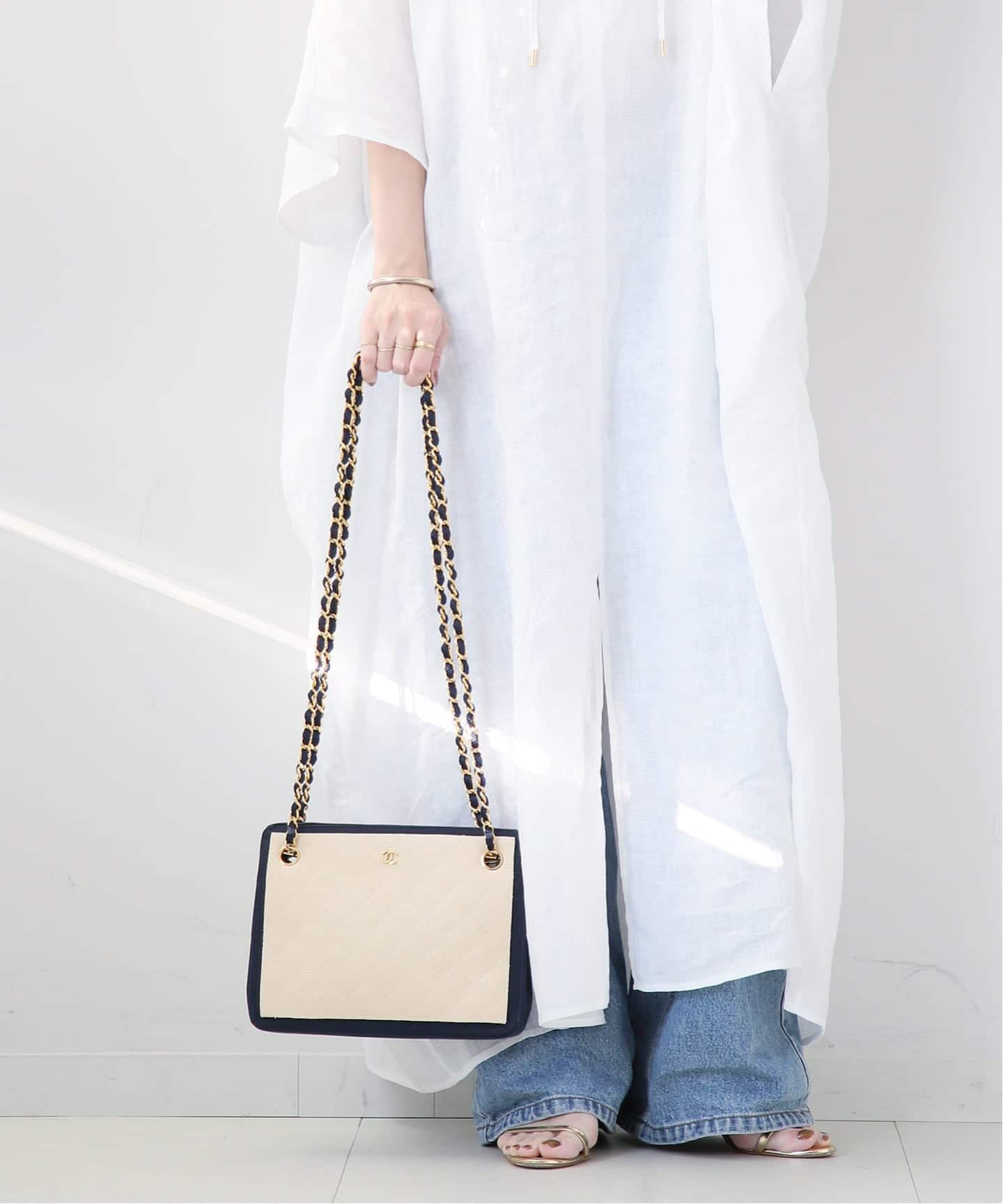 VINTAGE CHANEL/シャネル】チェーンショルダーバッグ bicolor raffia