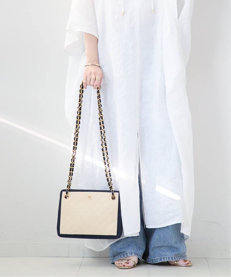 VINTAGE CHANEL/シャネル】チェーンショルダーバッグ bicolor raffia 