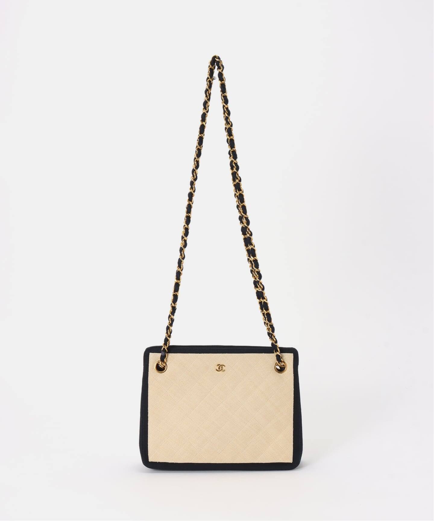 VINTAGE CHANEL/シャネル】チェーンショルダーバッグ bicolor raffia