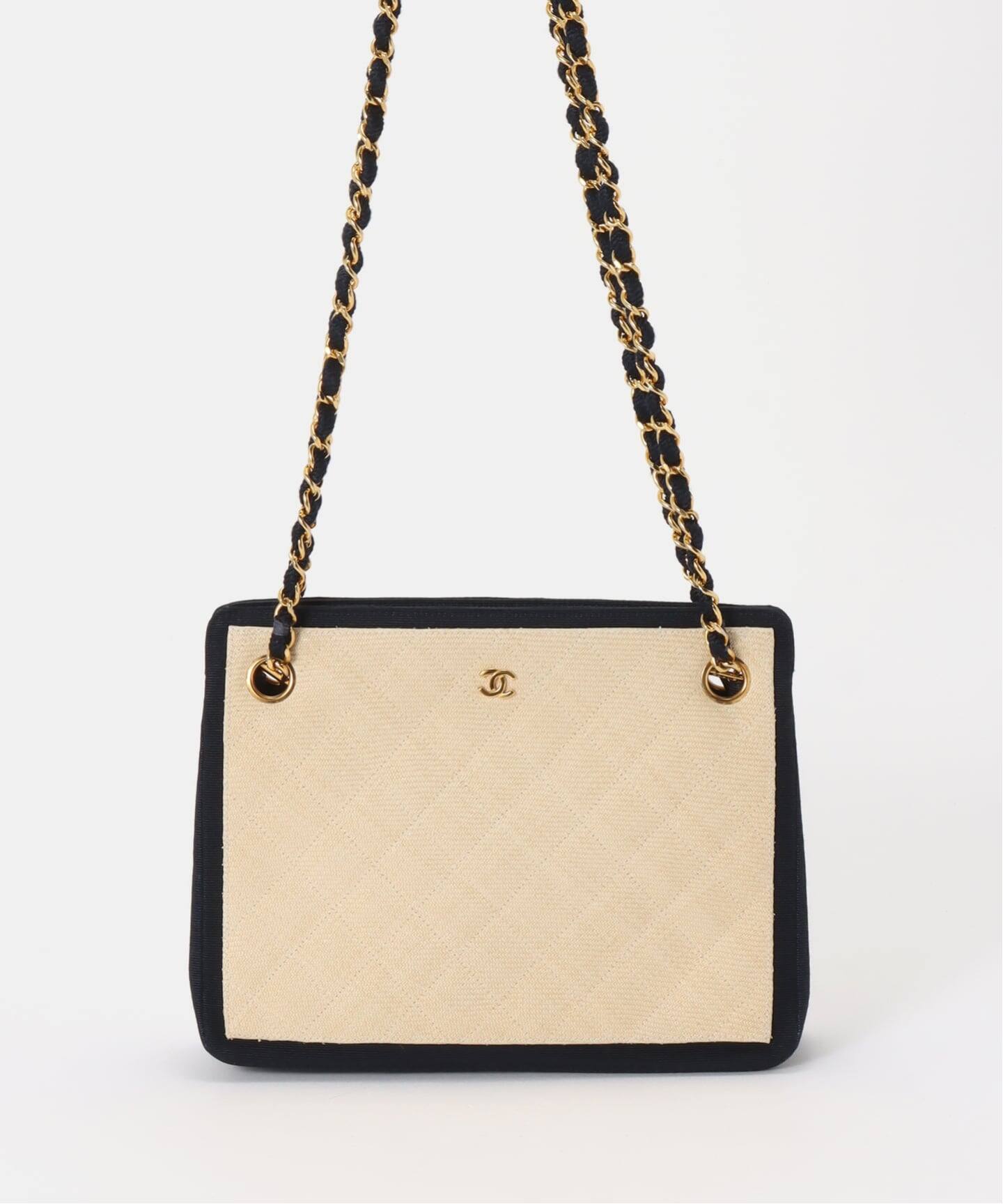 VINTAGE CHANEL/シャネル】チェーンショルダーバッグ bicolor raffia