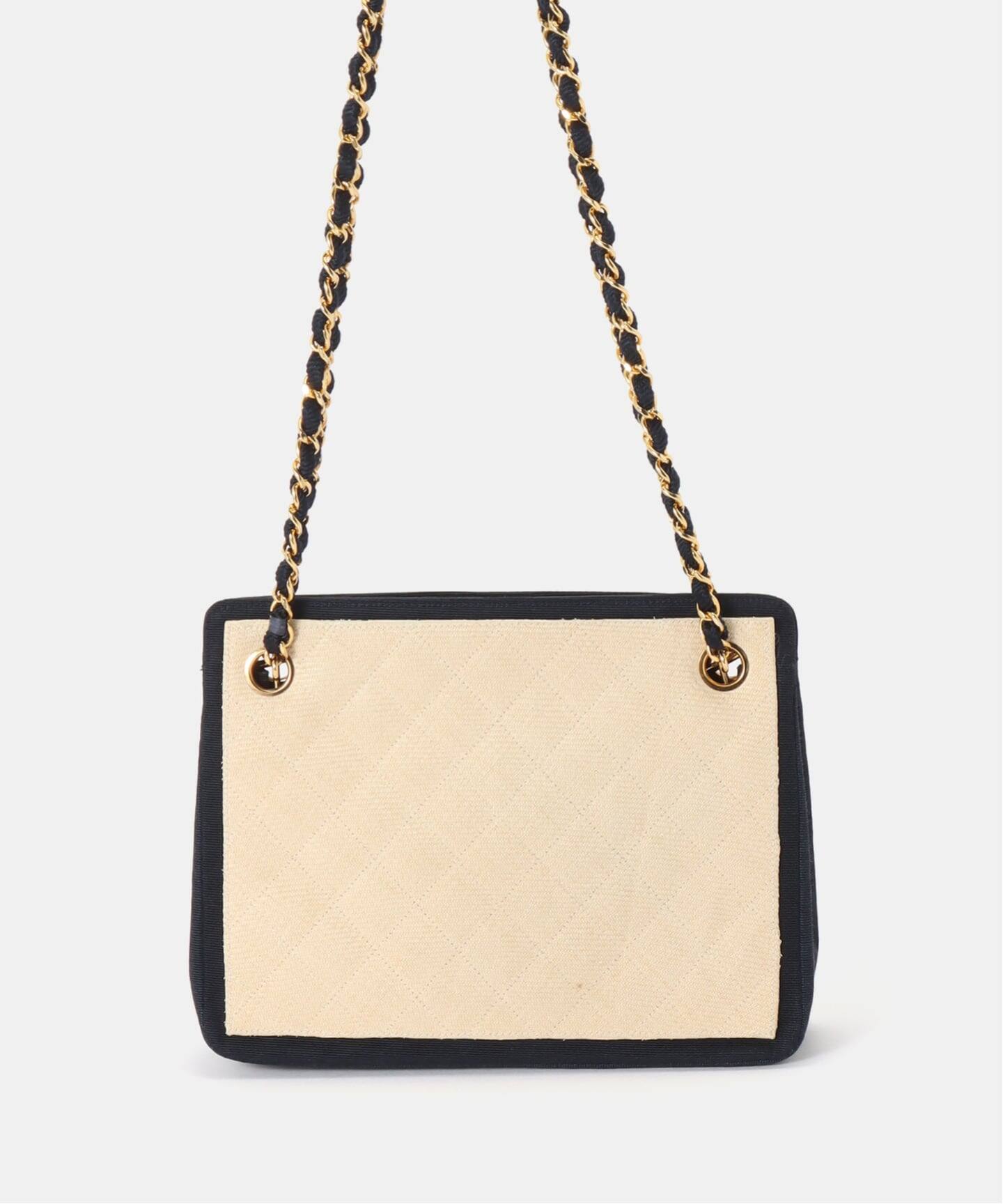 VINTAGE CHANEL/シャネル】チェーンショルダーバッグ bicolor raffia