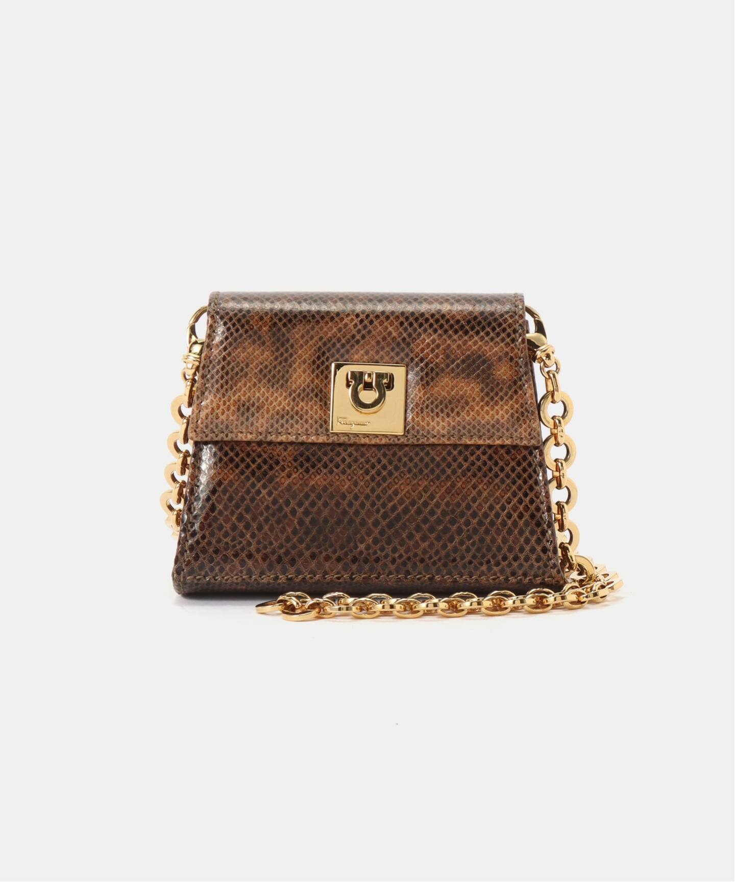 VINTAGE FERRAGAMO/フェラガモ】Gancini ミニチェーンショルダーバッグ