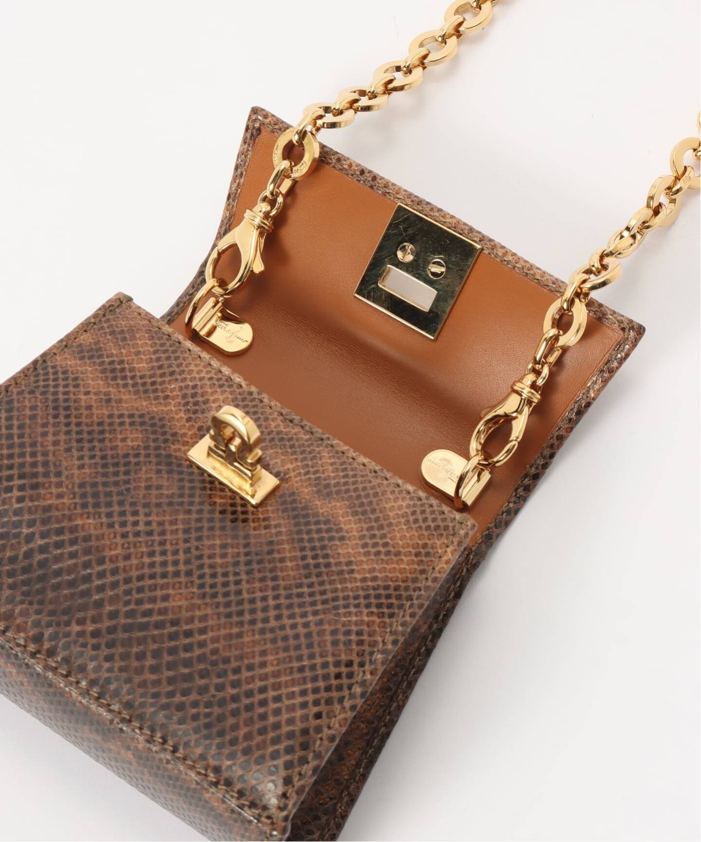 VINTAGE FERRAGAMO/フェラガモ】Gancini ミニチェーンショルダーバッグ