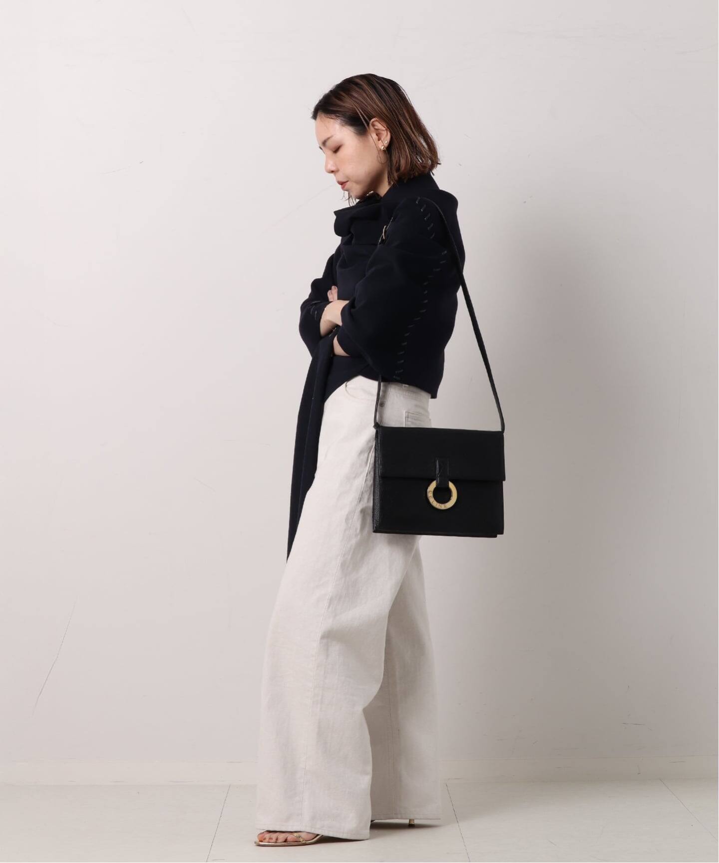 バッグ OLD CELINE CIRCLE RING LEATHER HAND BAG CELINE セリーヌ ロゴサークルモチーフ サテン×レザー ワンハンドル