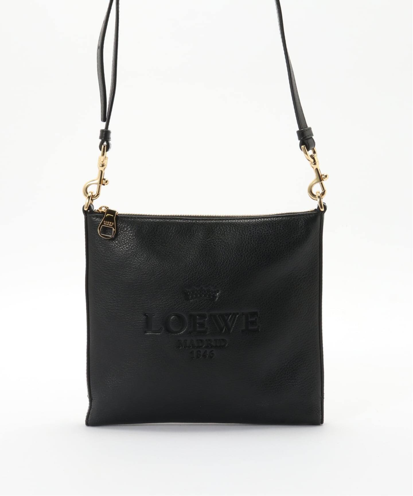 LOEWE ショルダーバッグ　ヴィンテージ LOEWE ロエベ ショルダーバッグ ブラック ロゴ レザー vintage