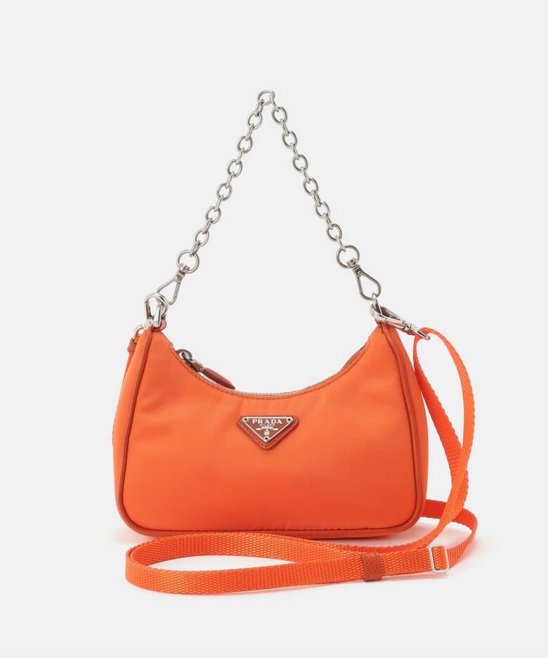 PRADA プラダ テスートナイロン ハンドバッグ オレンジ ホワイト 白 