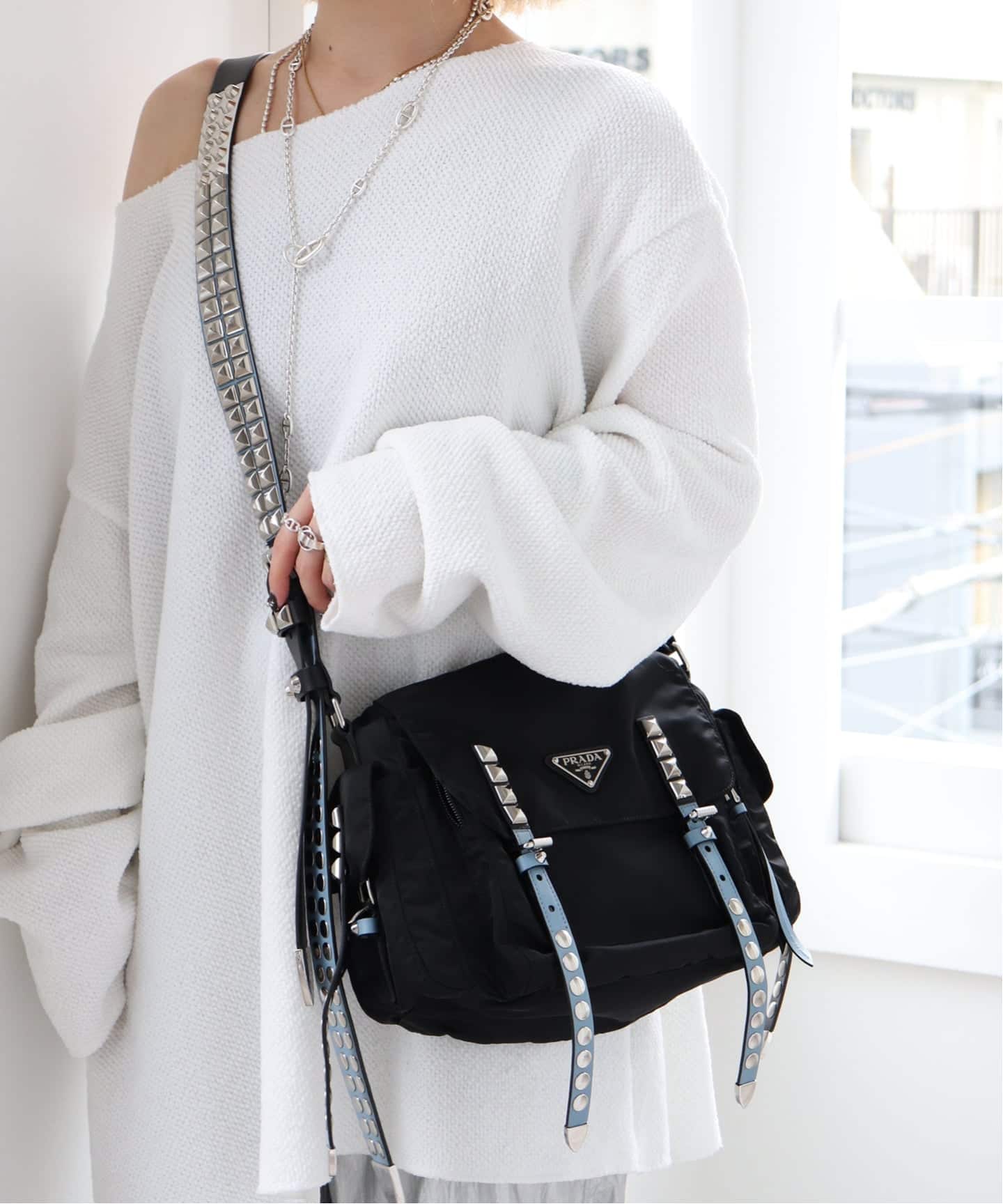 VINTAGE PRADA/プラダ】shoulder studs nylon（ショルダーバッグ
