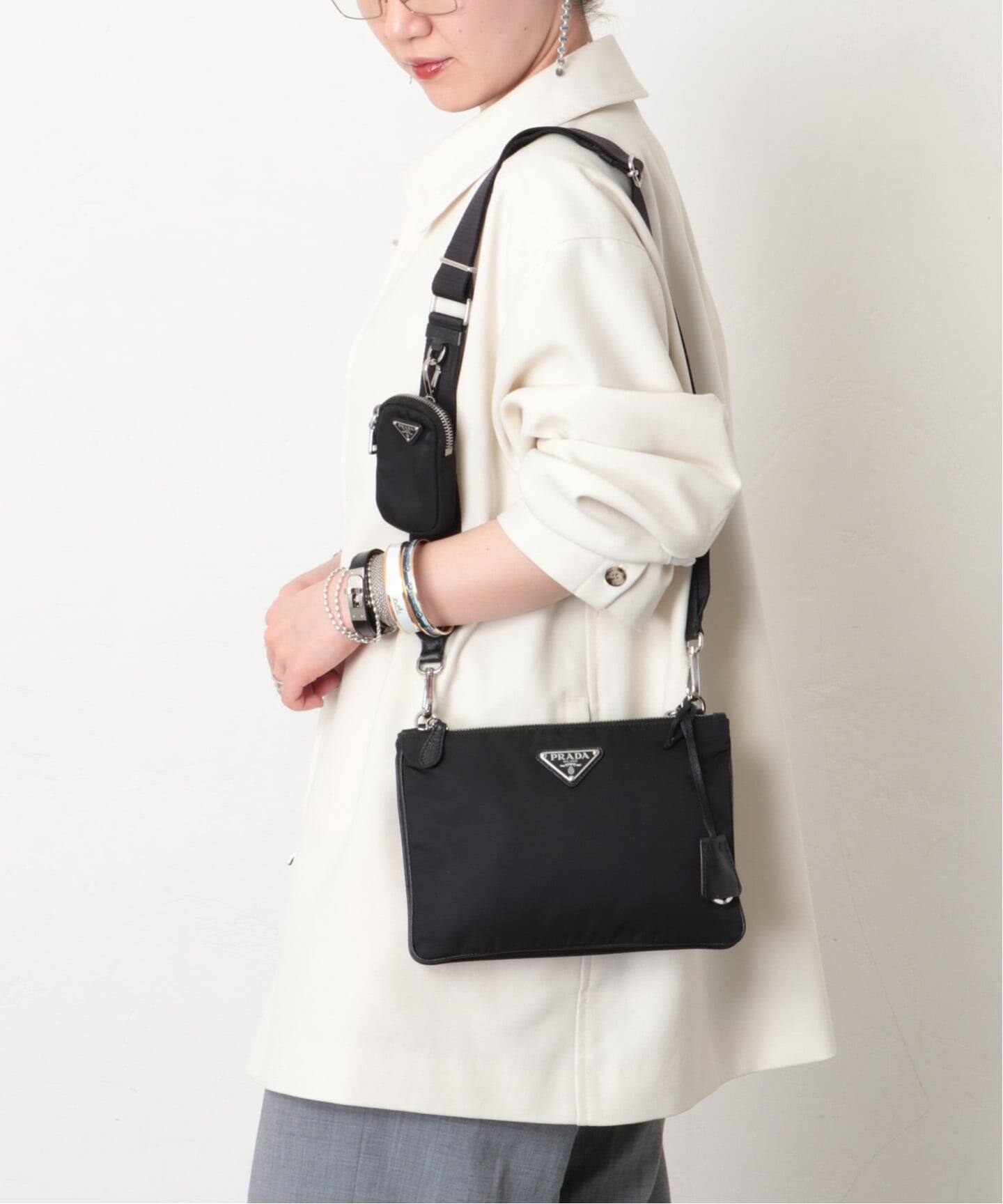 【美品・正規品】 PRADA プラダ Wポケット メッセンジャーバッグ ナイロン VINTAGE PRADA/プラダ】shoulder w/pouch（ショルダーバッグ
