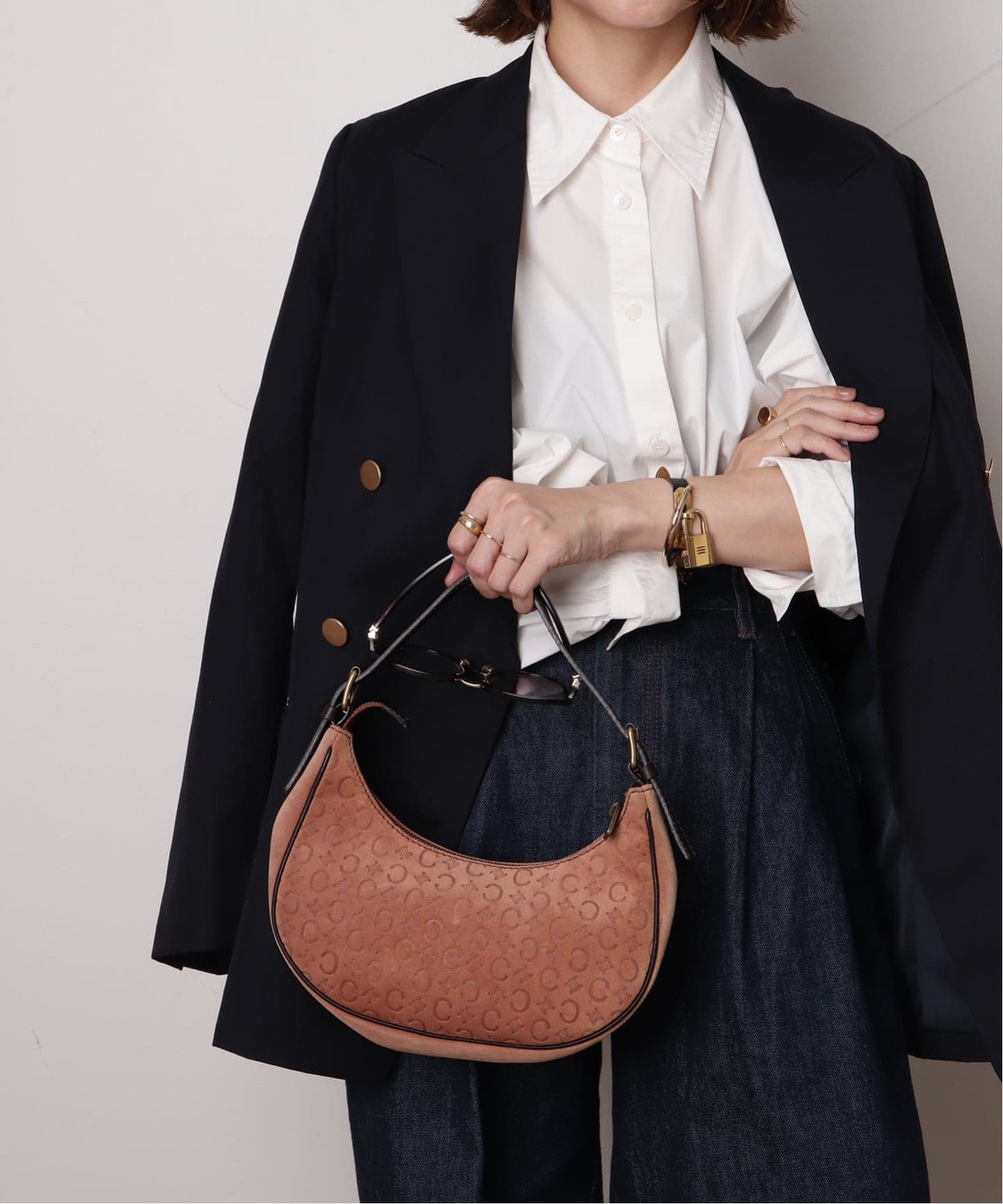 バッグ CELINE C MACADAM SUEDE SHOULDER BAG VINTAGE CELINE/セリーヌ】 c macadam セミショルダーバッグ
