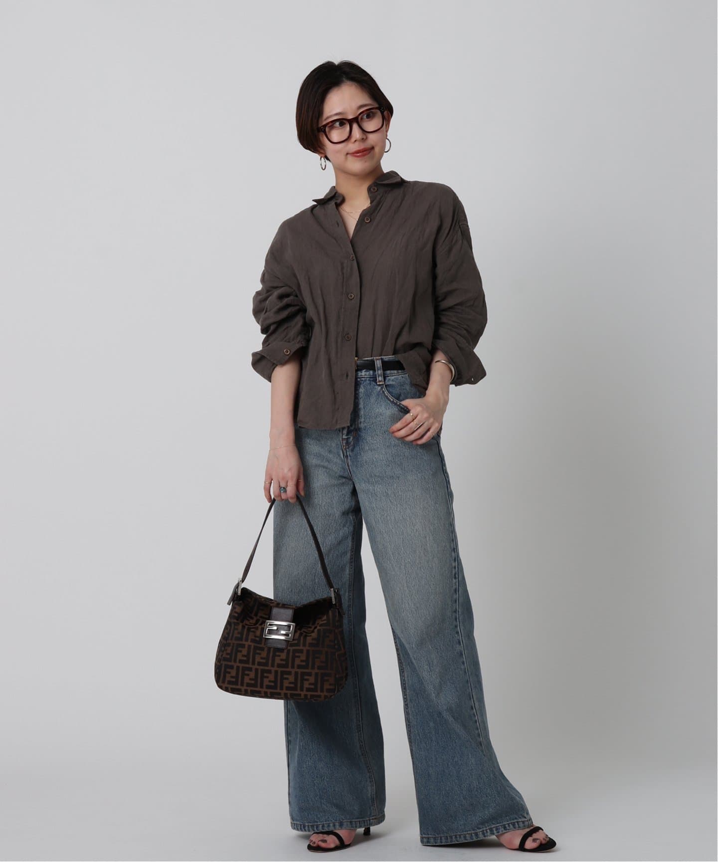 【FENDI】★Vintage★MAMMA BAGUETTE ショルダーバッグ FENDI Mamma Baguette Marble Denim Shoulder Bag Blue FF Logo