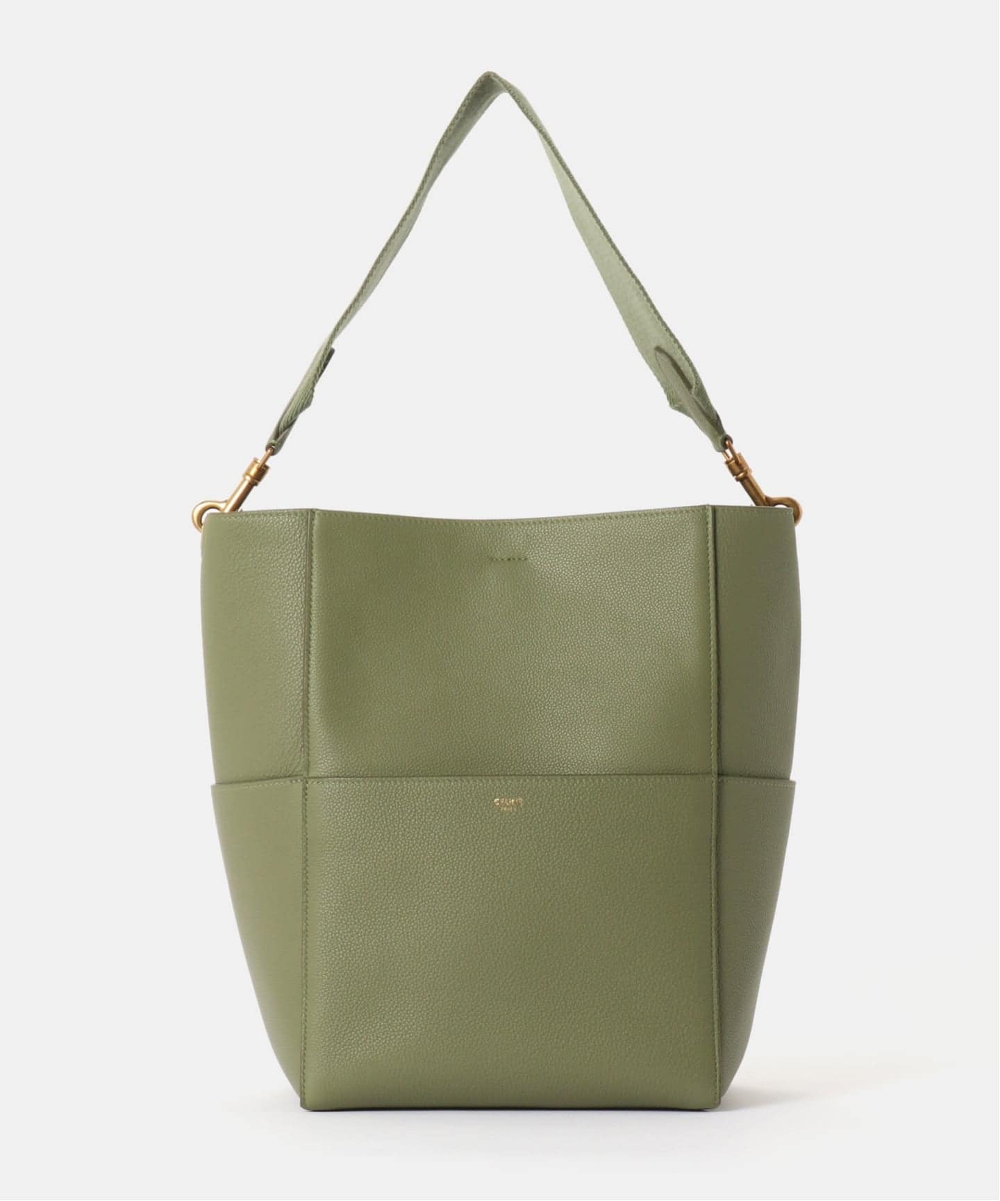 ◇CELINE セリーヌ ショルダーバッグ トートバッグ グリーン系◇ CELINE セリーヌ サークルロゴ エンボスレザー ドローストリング 巾着