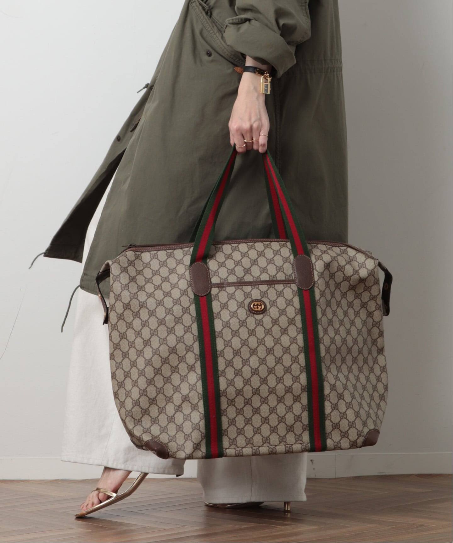 VINTAGE GUCCI/グッチ】ボストンバッグ large gg web（ボストンバッグ