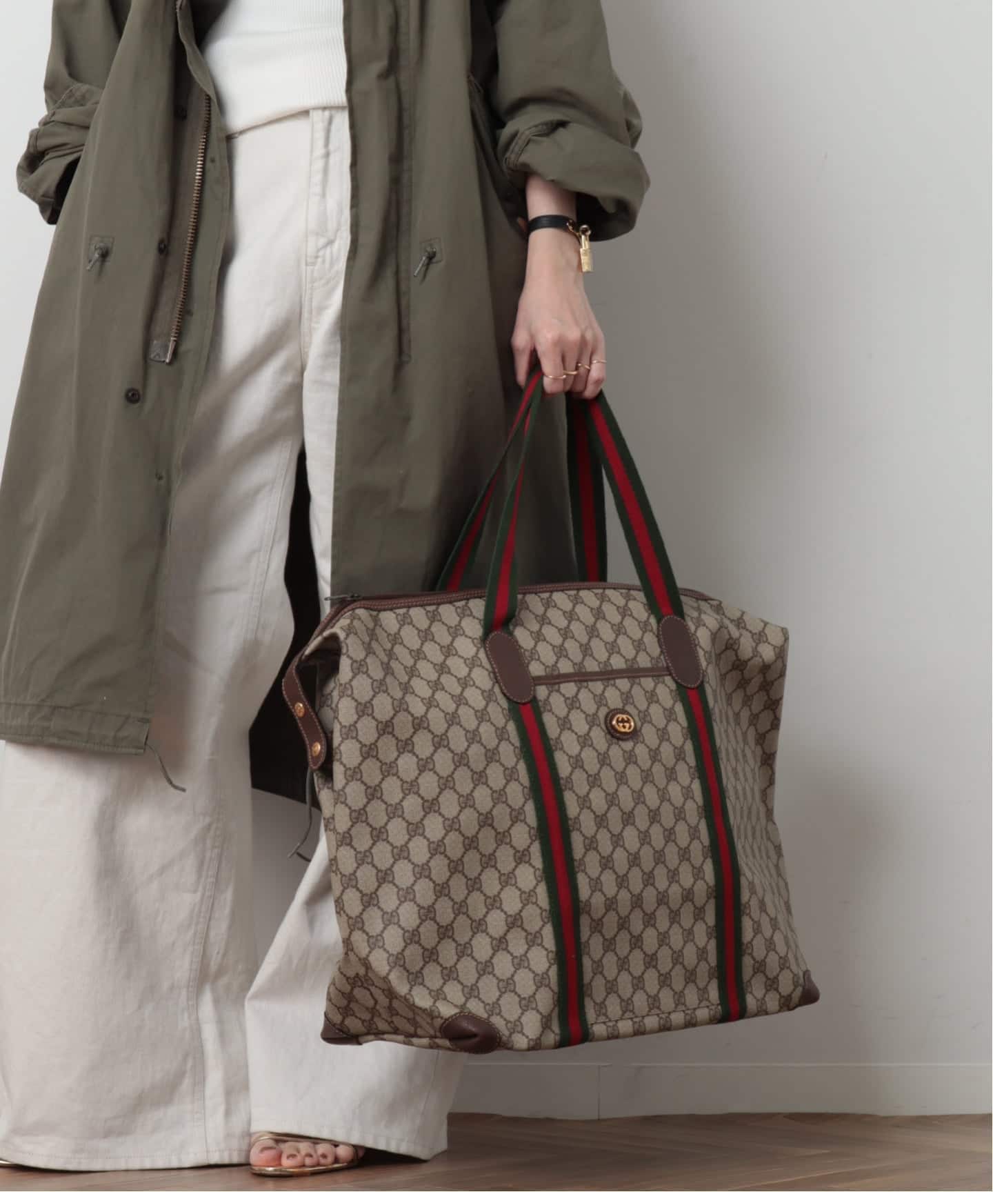 VINTAGE GUCCI/グッチ】ボストンバッグ large gg web（ボストンバッグ