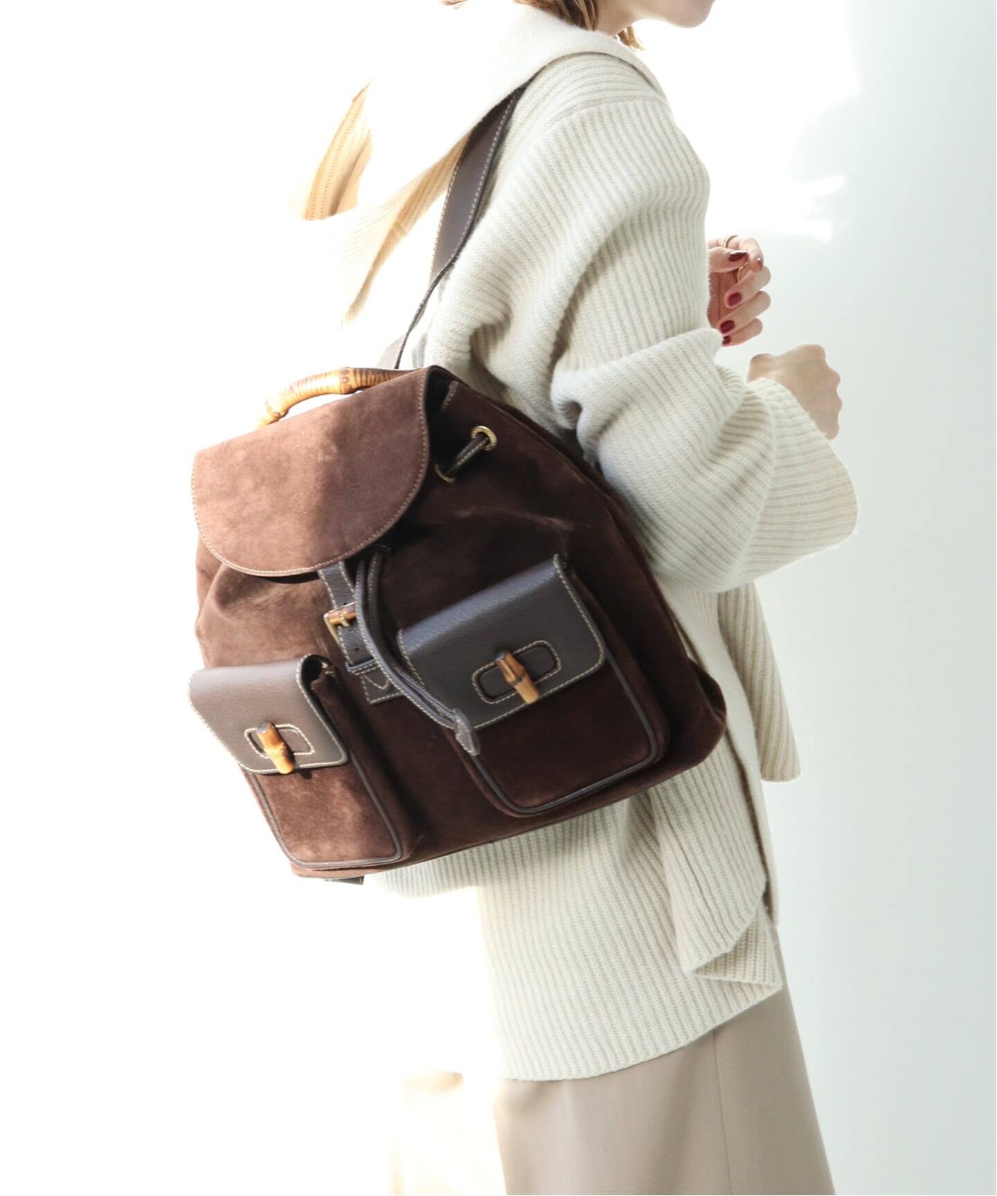 VINTAGE GUCCI/グッチ】Bamboo backpack suede（バックパック