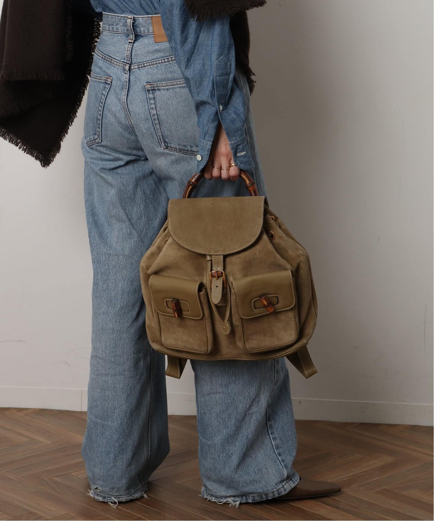 VINTAGE GUCCI/グッチ】 Bamboo バックパック suede（バックパック