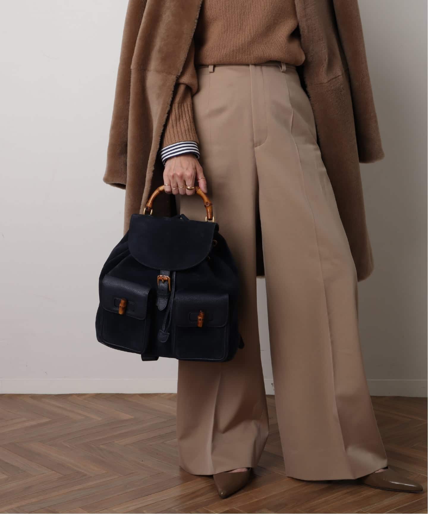 VINTAGE GUCCI/グッチ】 Bamboo バックパック suede（バックパック