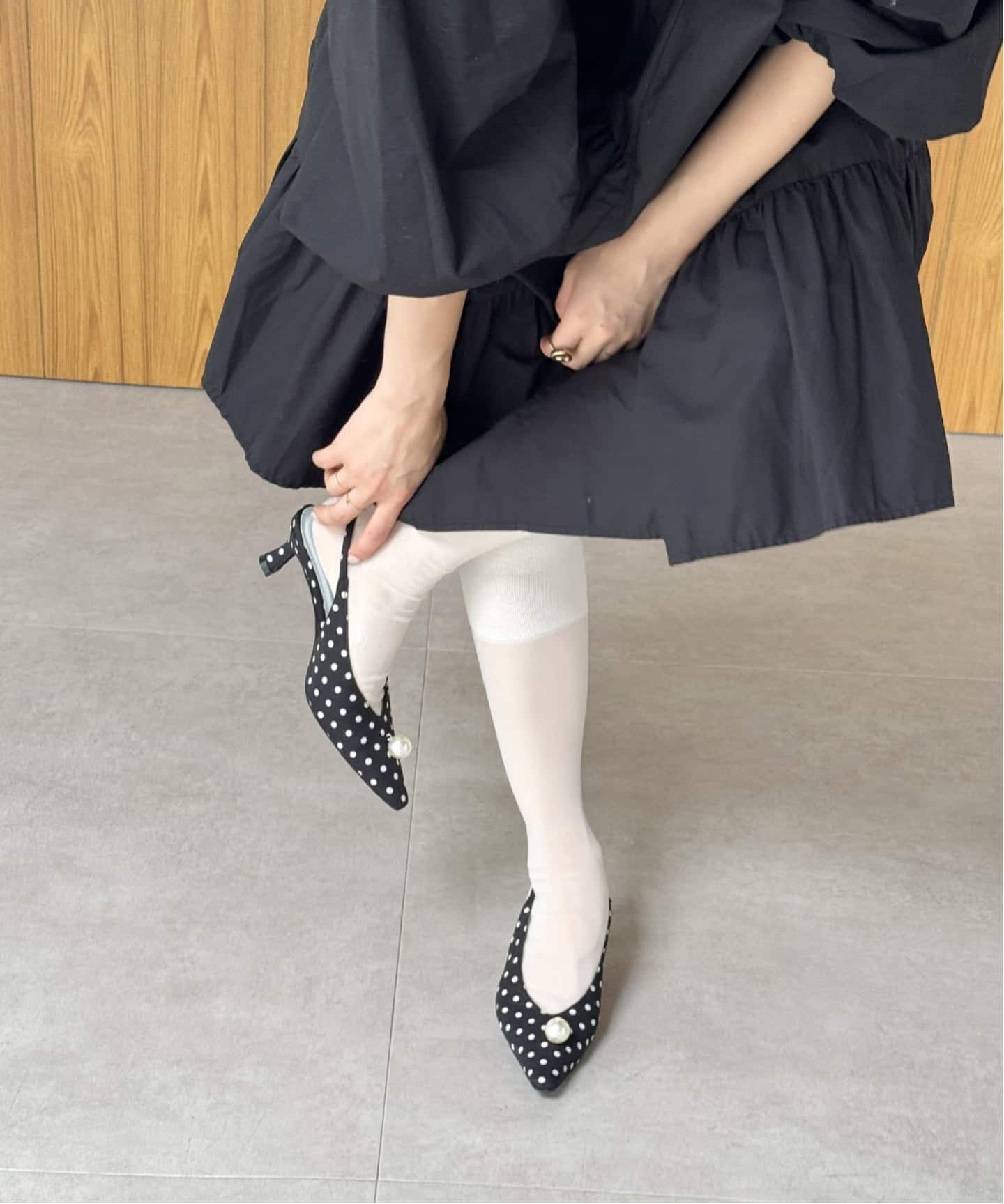 LE TALON ブラック リボンパンプス 23㎝　難波シティ店限定モデル 追加5》4.5cmポインテッドプレートリボンパンプス（パンプス