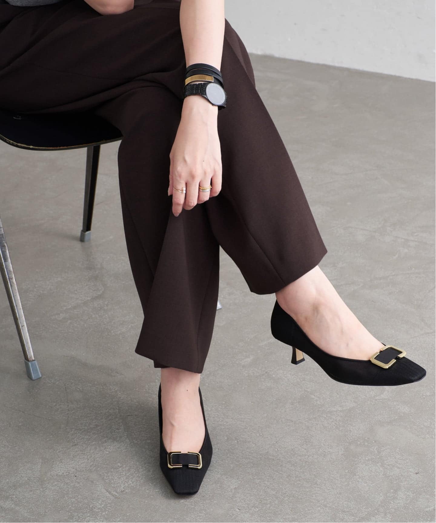 Le Talon 新品　オープントゥ　パンプス　ブラック 35 22.5 LE TALON パンプス 3.5cmポインテッドリボンオープントゥ