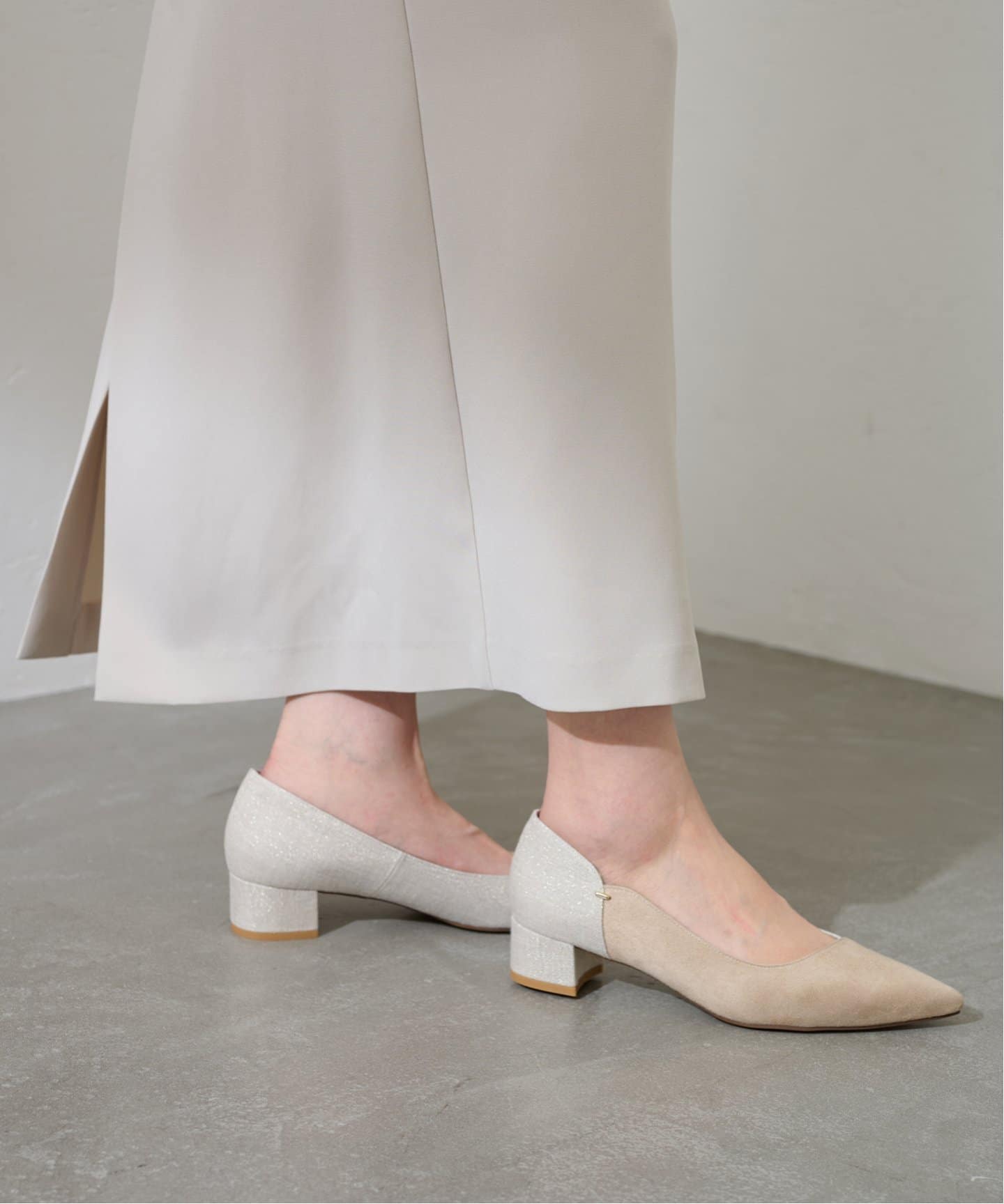 ルタロン　パンプス　ベージュ　キリカエ　3.5cmヒール　24cm 2025 3.5cmポインテッドオブリークキリカエパンプス（パンプス）｜LE