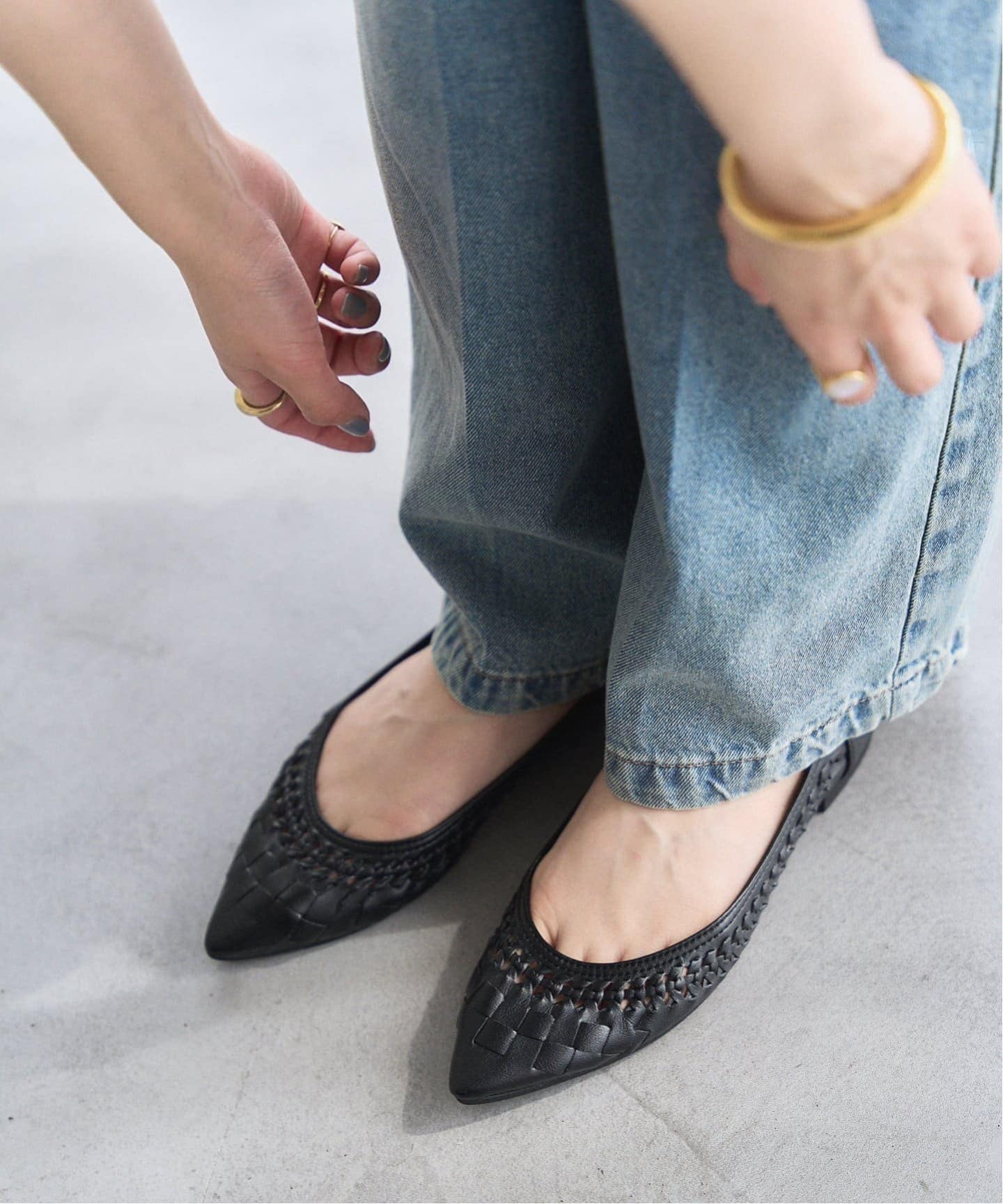 ルタロン LE TALON ポインテッドトゥ パンプス メッシュ ネイビー 美品 ポインテッドサシメッシュフラット（フラットシューズ）｜LE