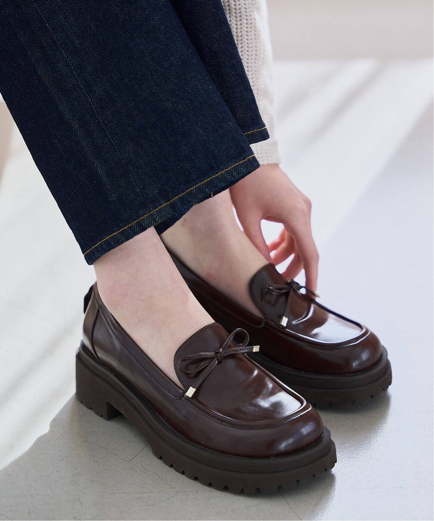 予約》KARIN TAKUBO×LE TALON リボンプラットフォームローファー 