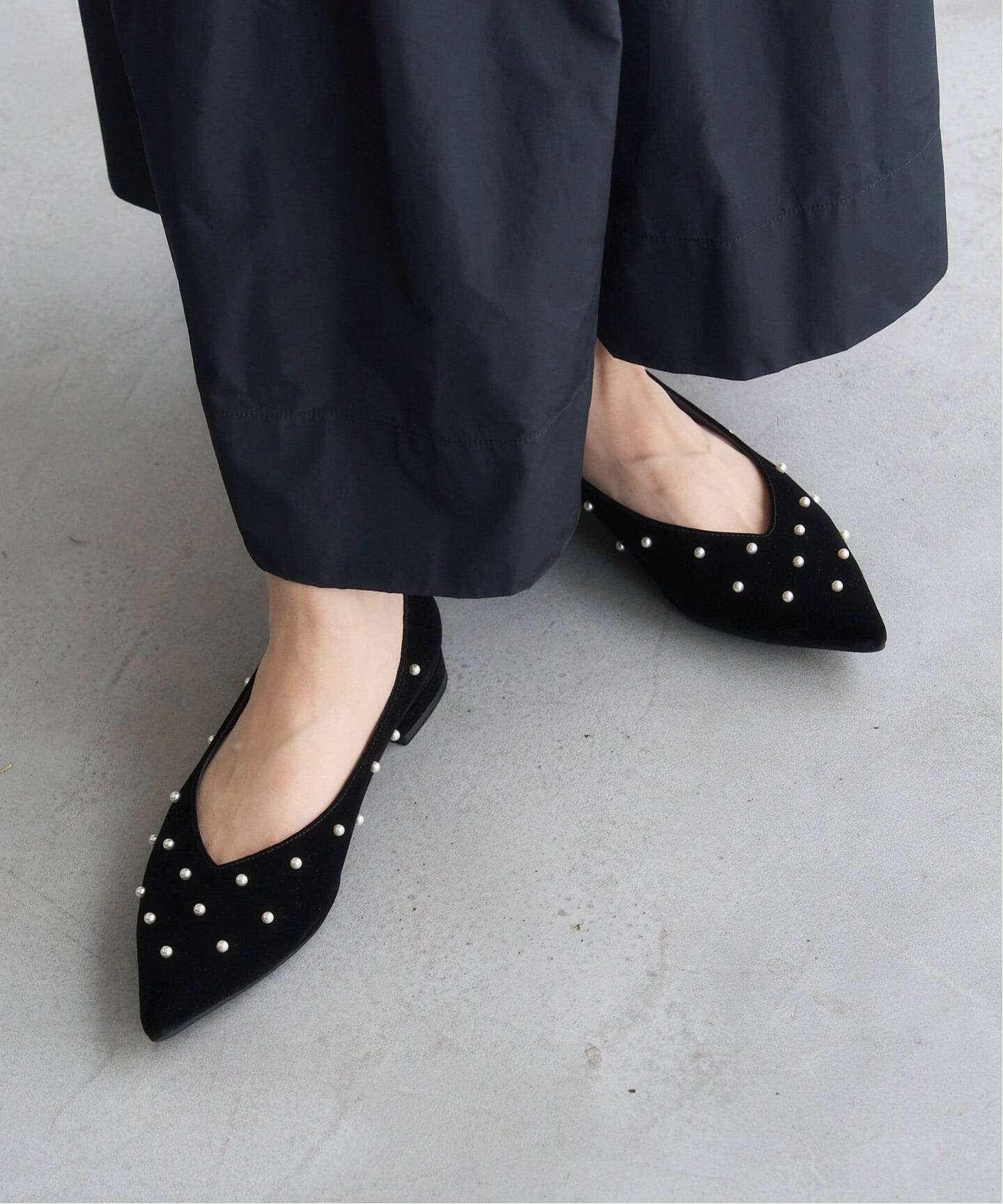 ルタロン（LE TALON）/ポインテッドパールスタッズフラット ポインテッドパールスタッズフラット（フラットシューズ）｜LE TALON