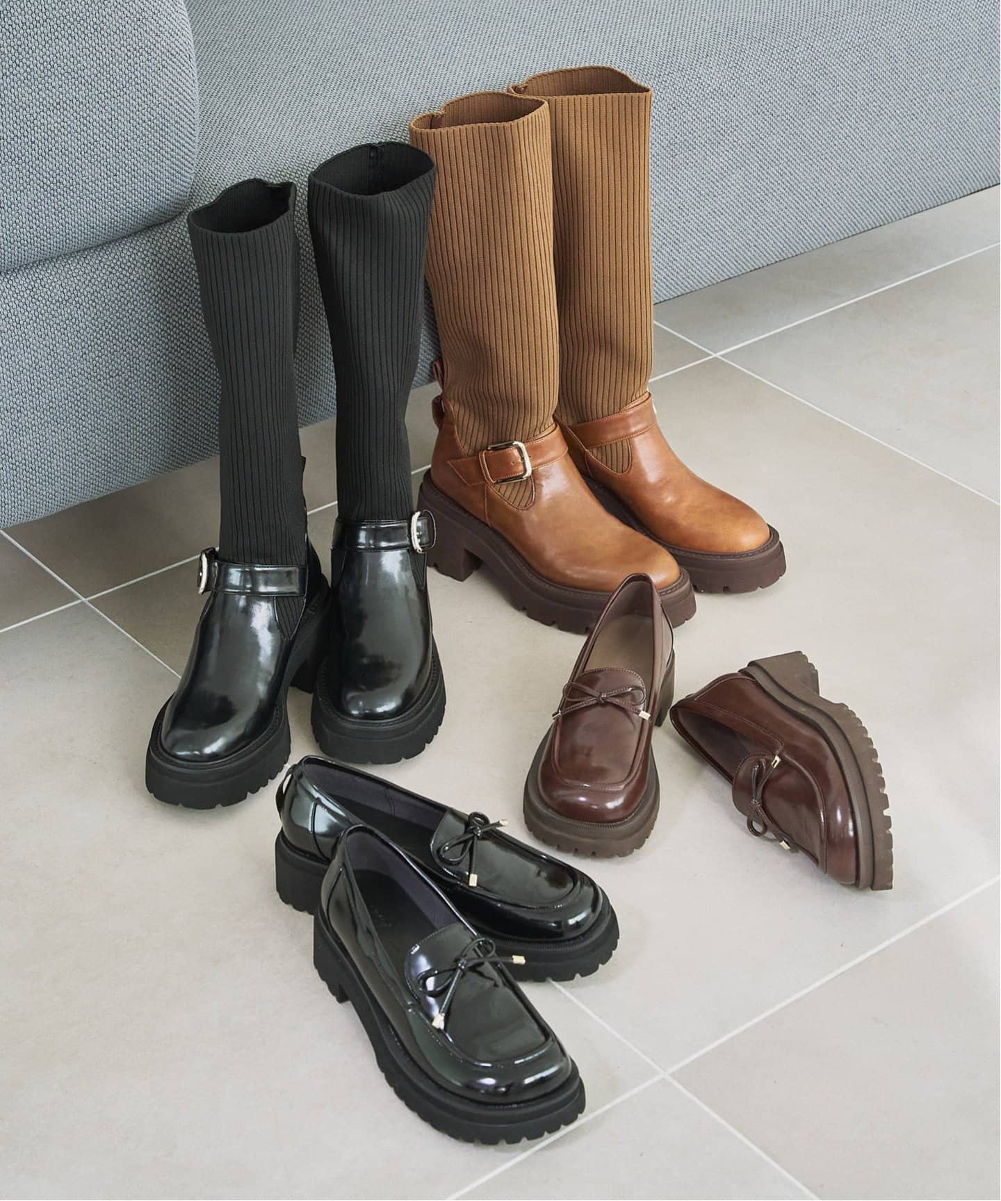 KARIN TAKUBO×LE TALON リブニットベルトブーツ（ロングブーツ）｜LE