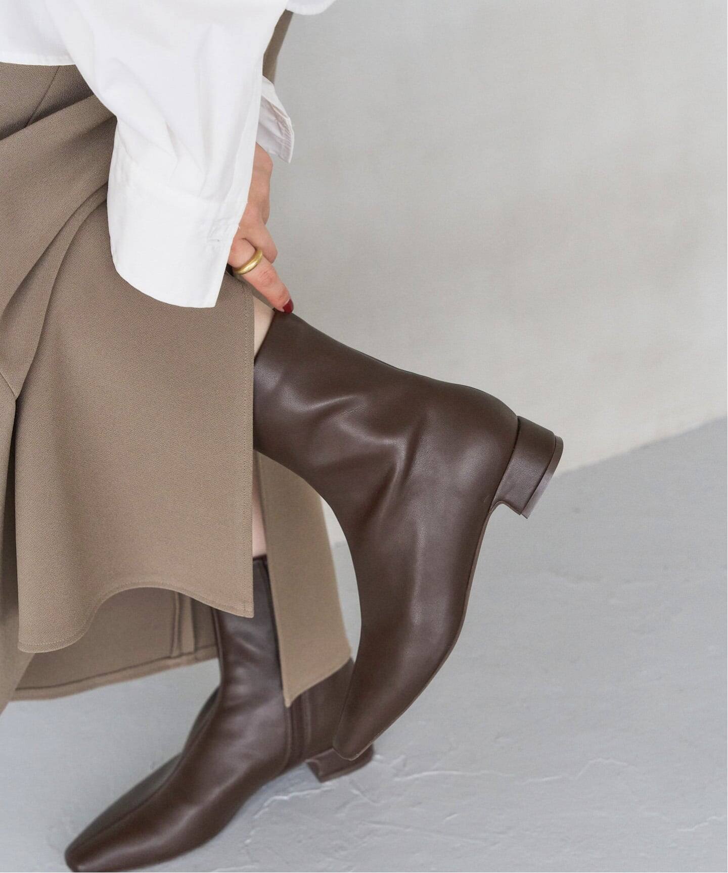 追加》3cmフレンチスクエアフィットショートブーツ（ブーティ