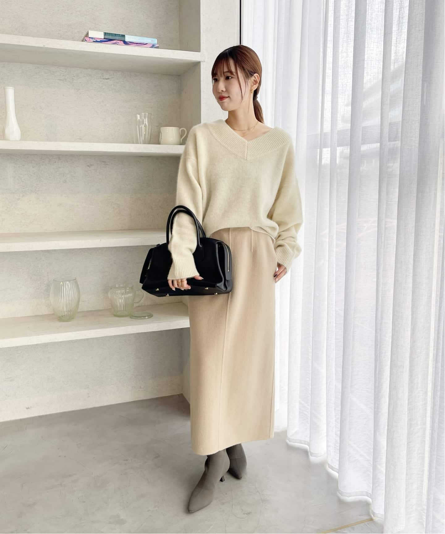 5cmポインテッドニットショートブーツ（ブーティ・ショートブーツ