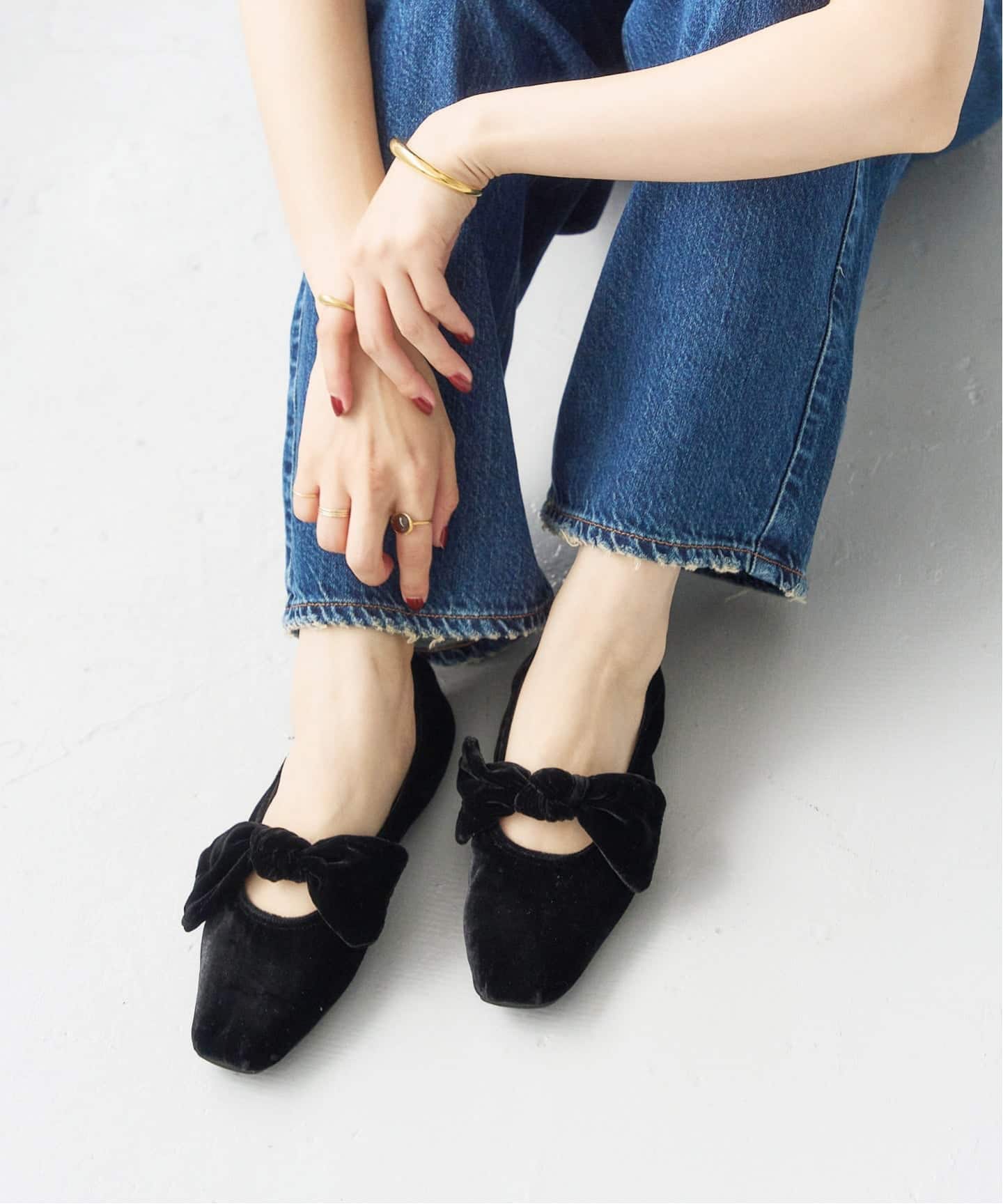 追加3》スクエアベルベットリボンフラット（フラットシューズ）｜LE