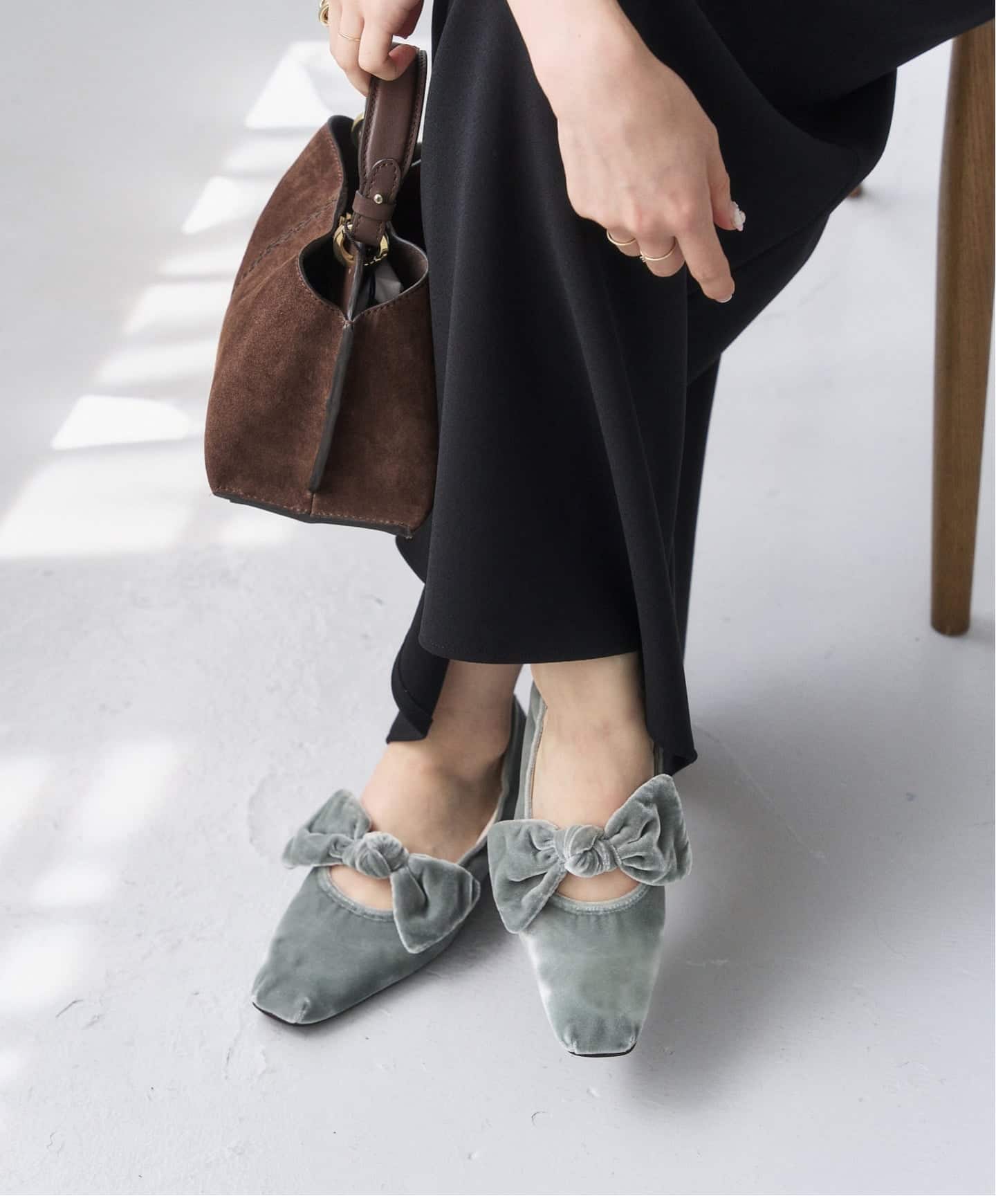 追加3》スクエアベルベットリボンフラット（フラットシューズ）｜LE