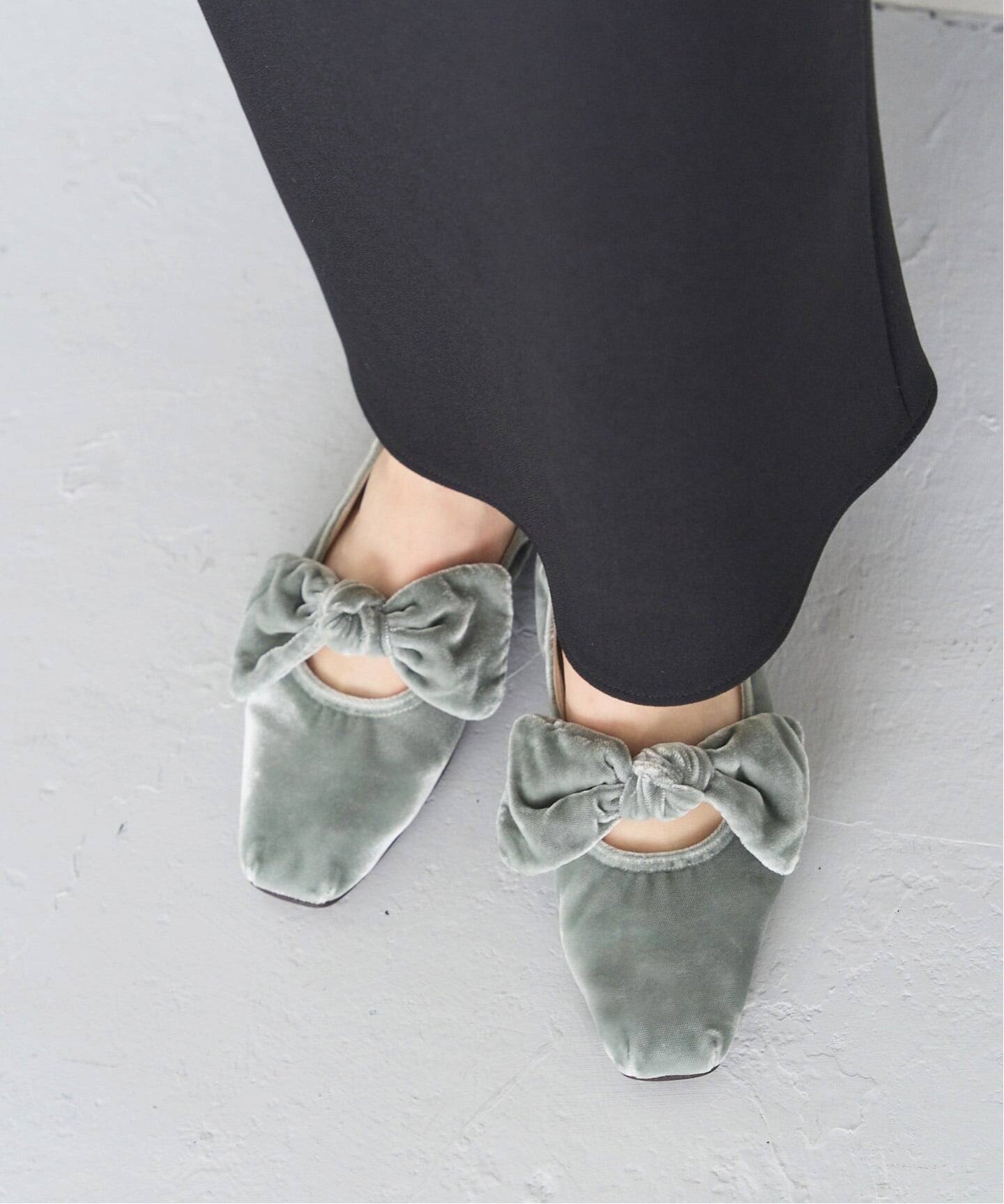 追加3》スクエアベルベットリボンフラット（フラットシューズ）｜LE