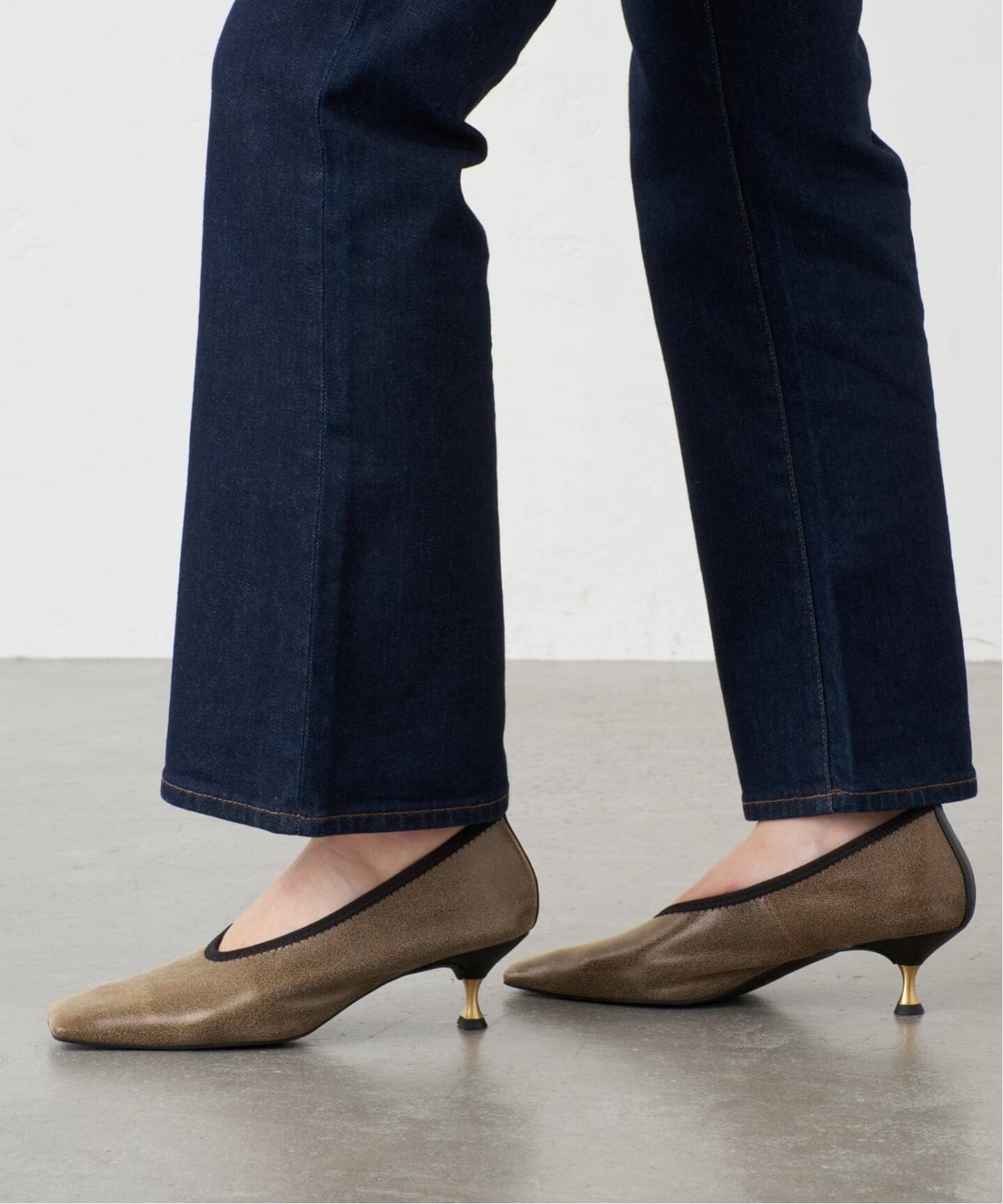 追加》GRISE5.5cmレザースクエアストレッチパンプス（パンプス